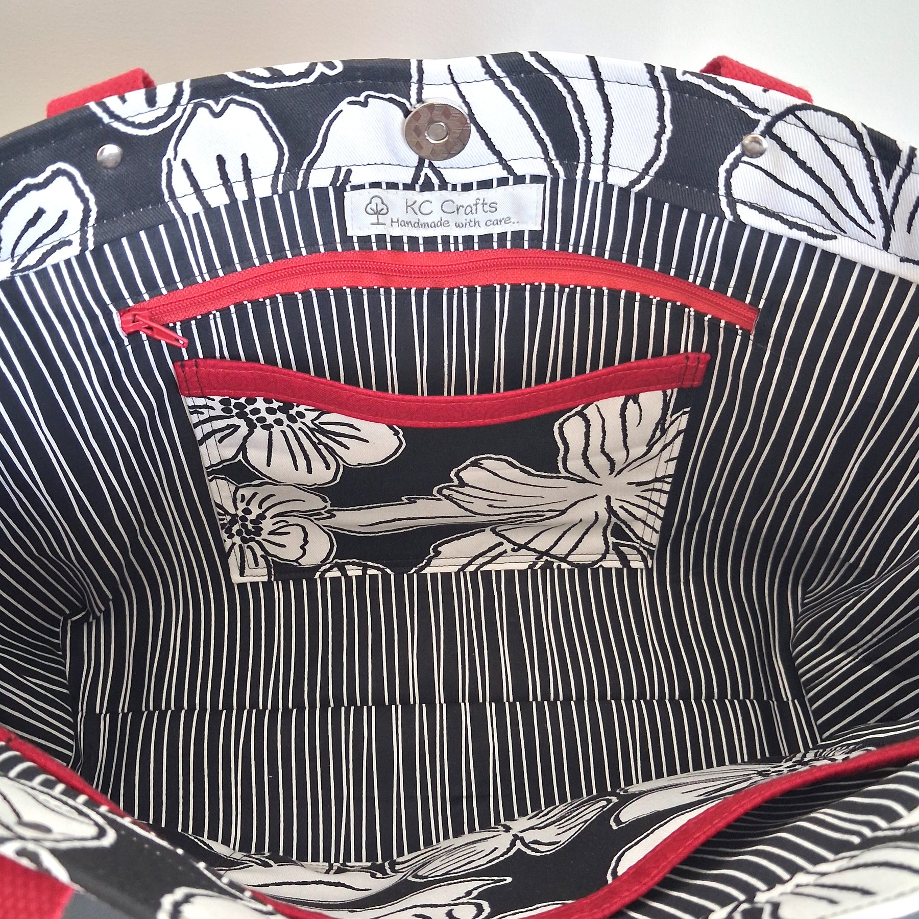 Anchored Tote - Black & White Hibiscus