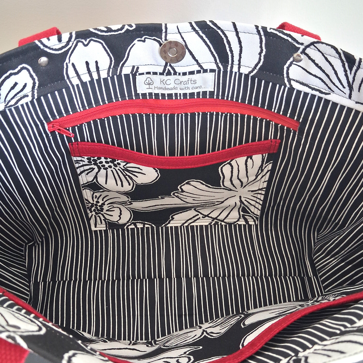 Anchored Tote - Black & White Hibiscus