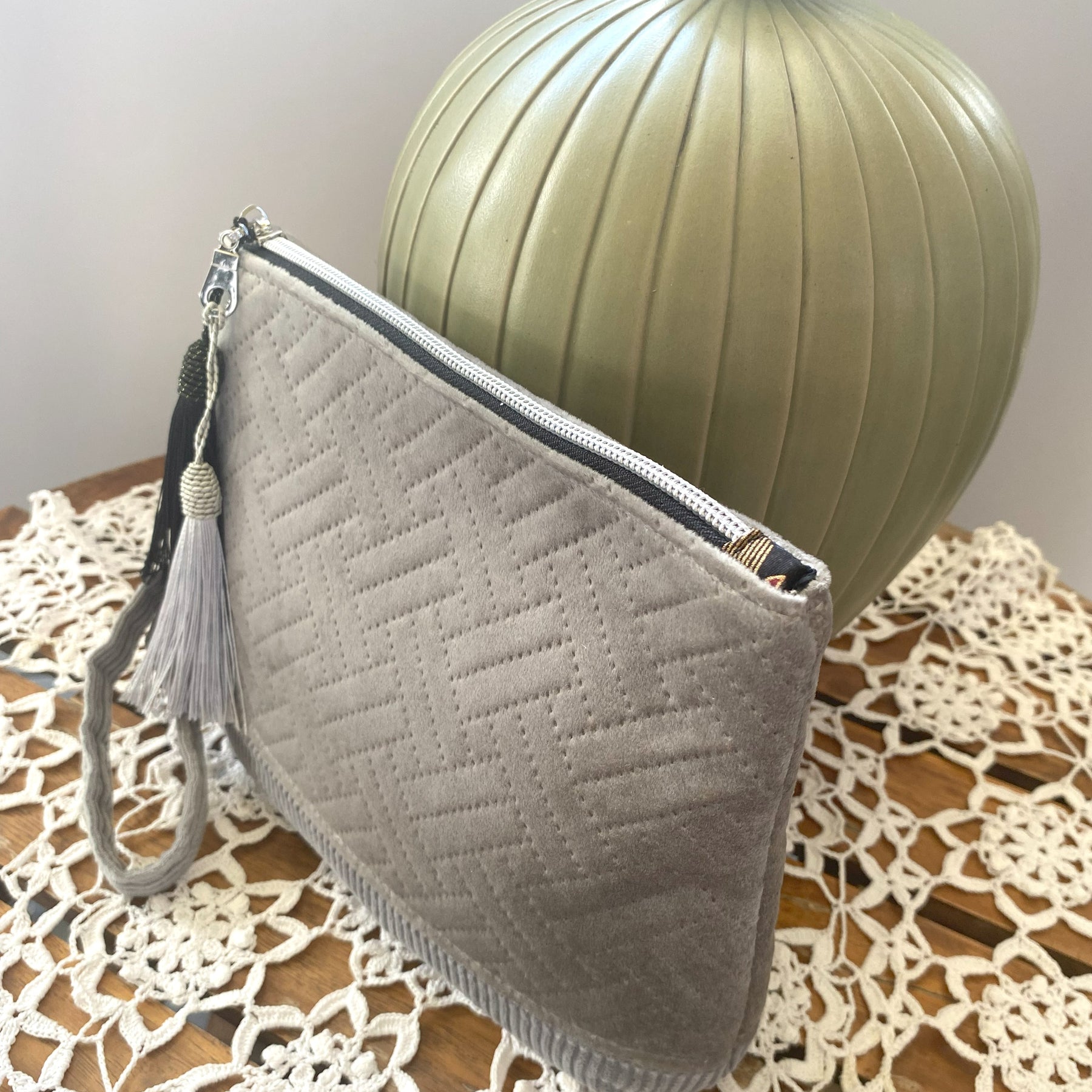 Velvet clutch purse - silver grey
