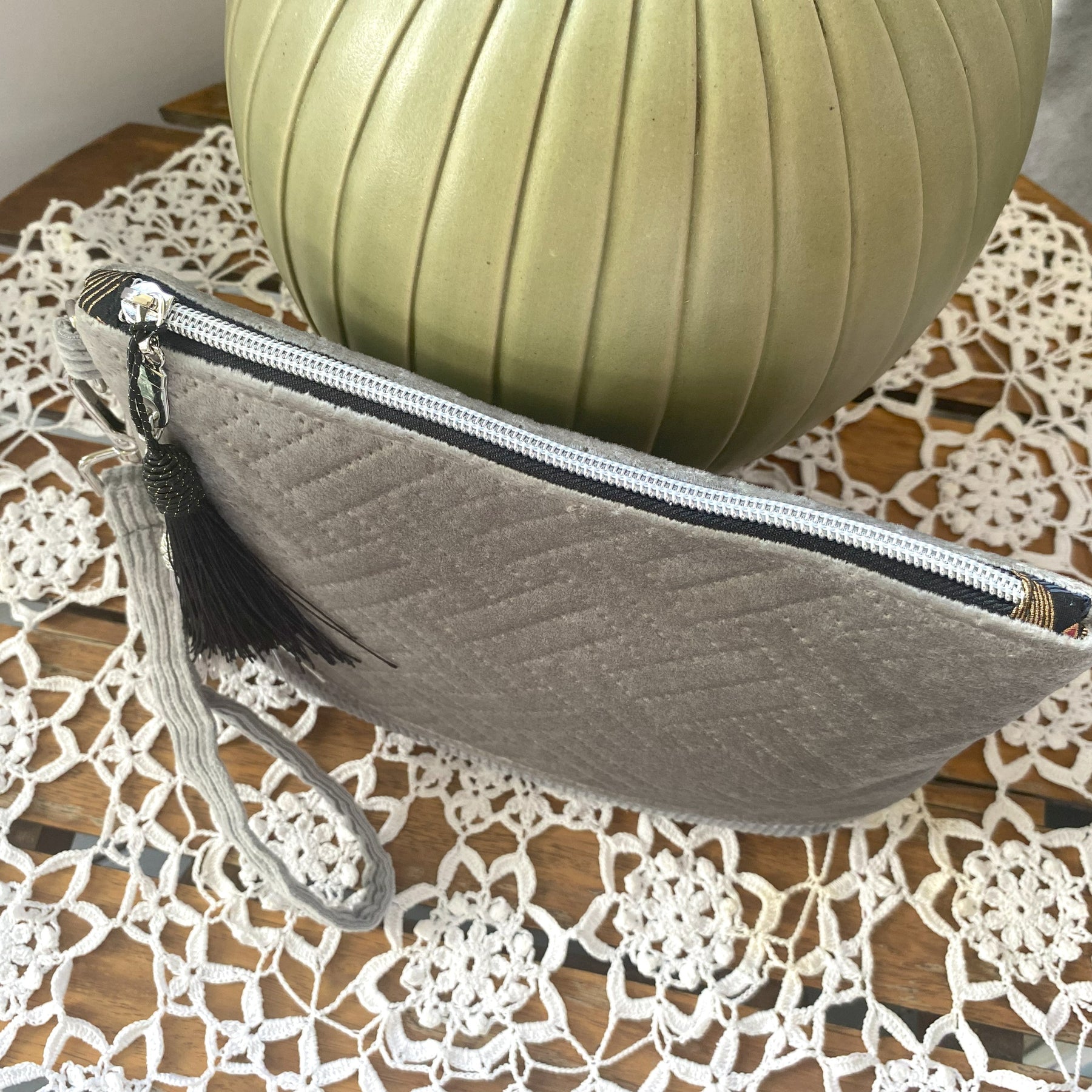 Velvet clutch purse - silver grey