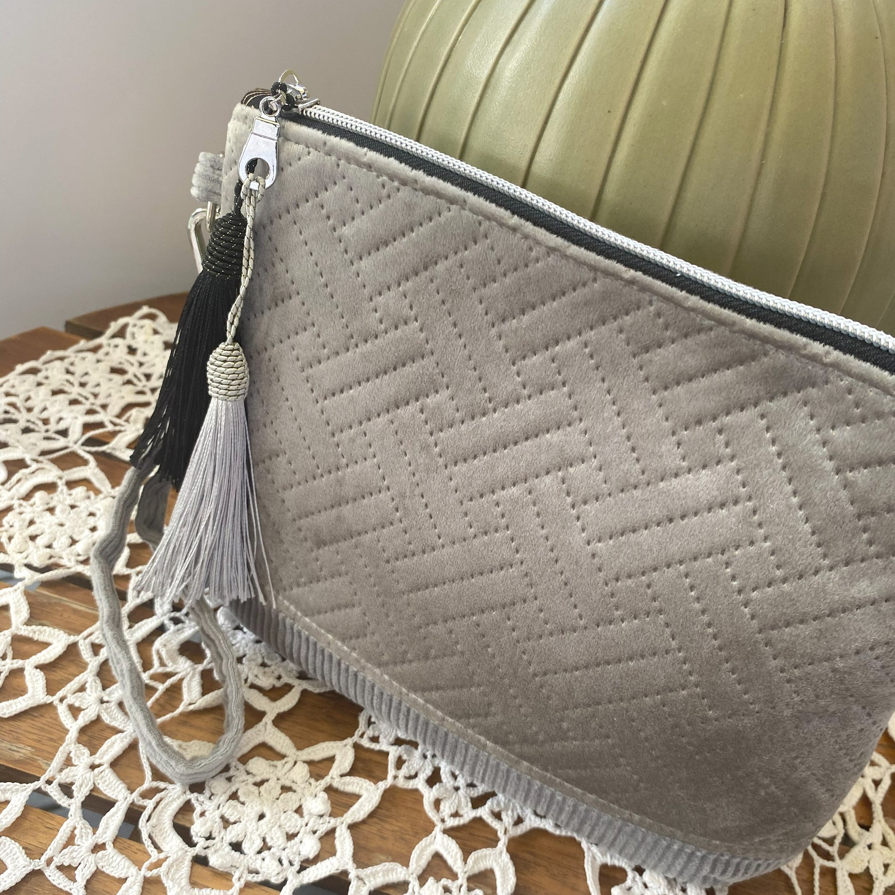 Velvet clutch purse - silver grey
