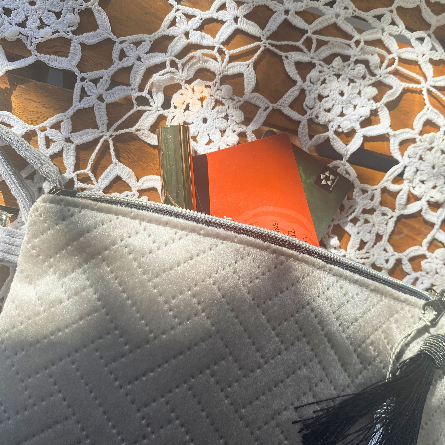 Velvet clutch purse - silver grey