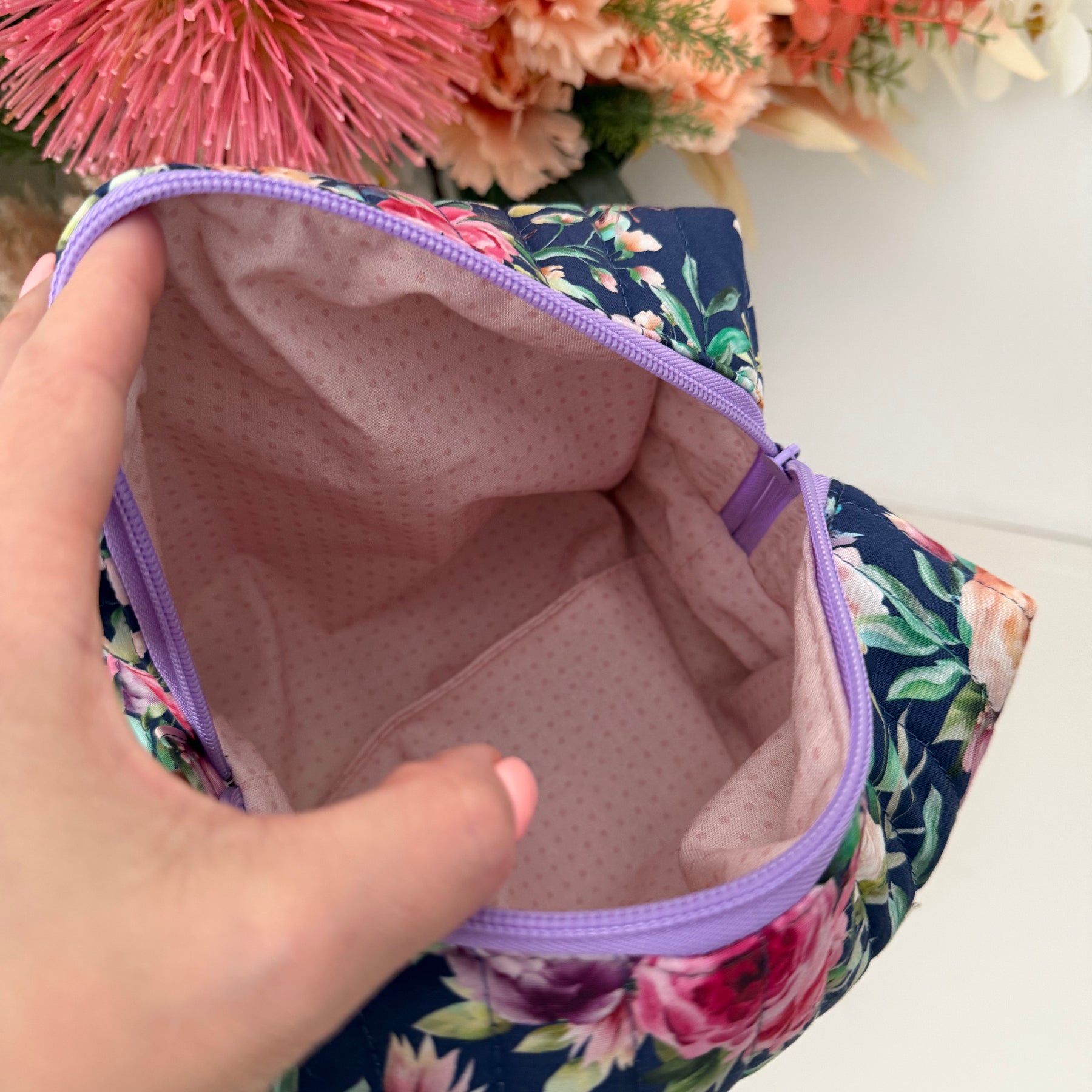 Floral Boxy Zipper Pouch - Blue Floral