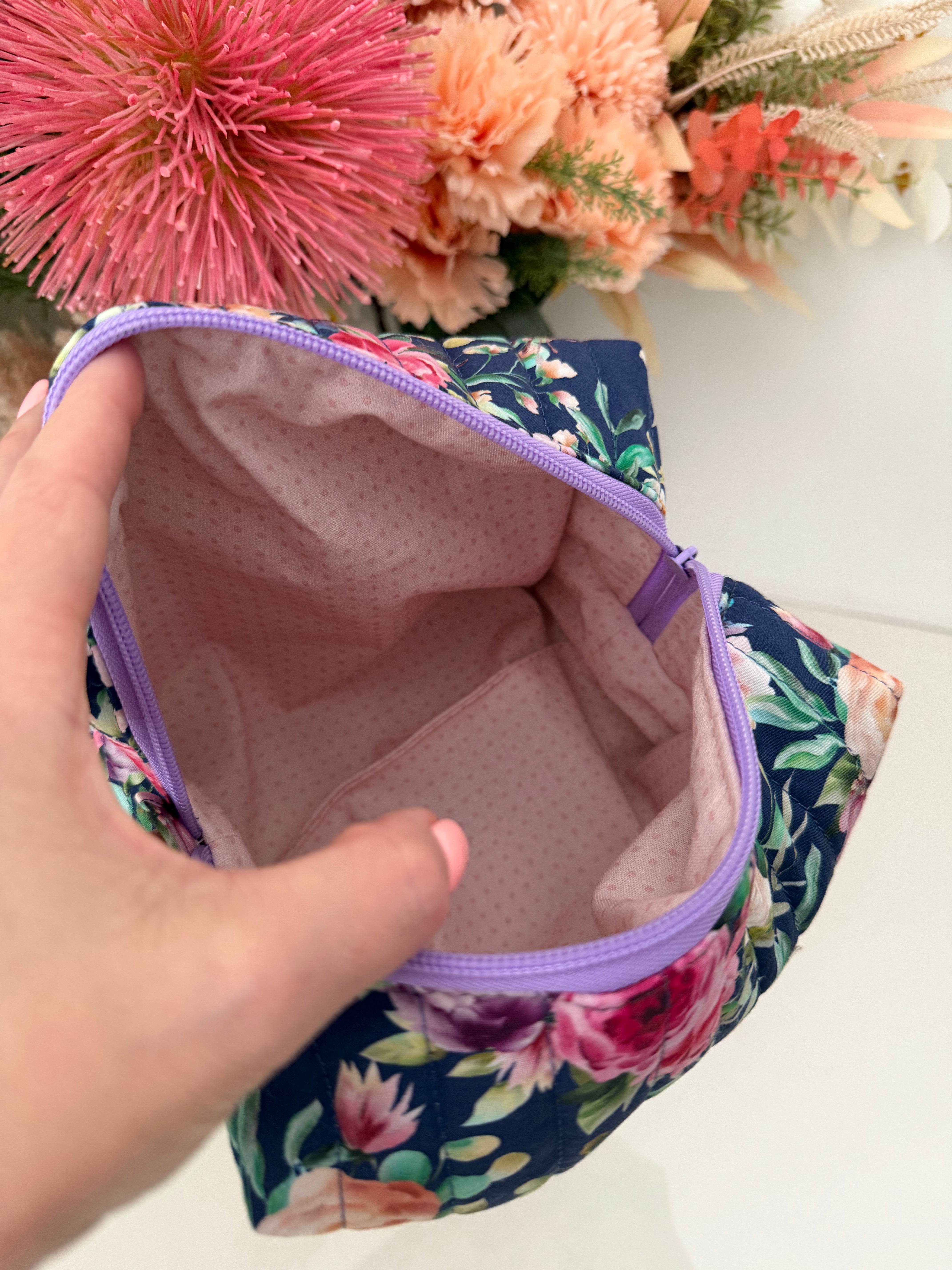 Floral Boxy Zipper Pouch - Blue Floral