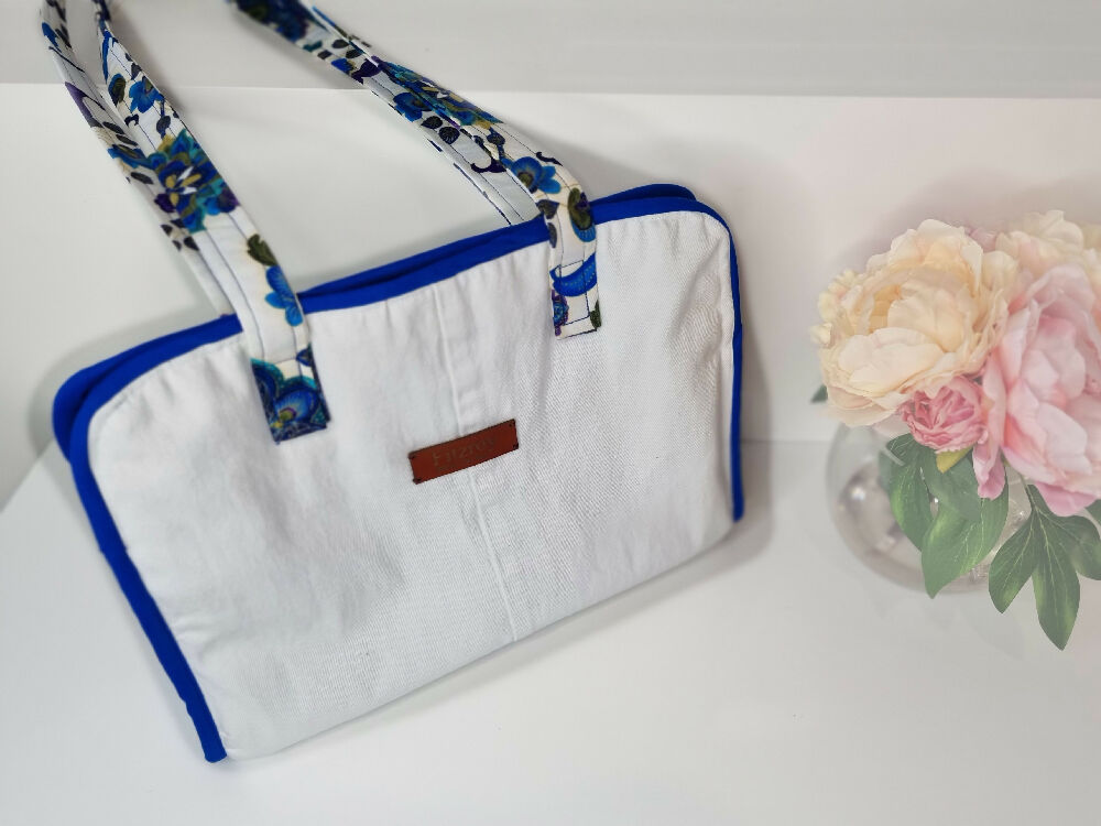 Denim Laptop Tote Handbag, Magnet Closures, Peacock Lining - FREE SHIPPING!