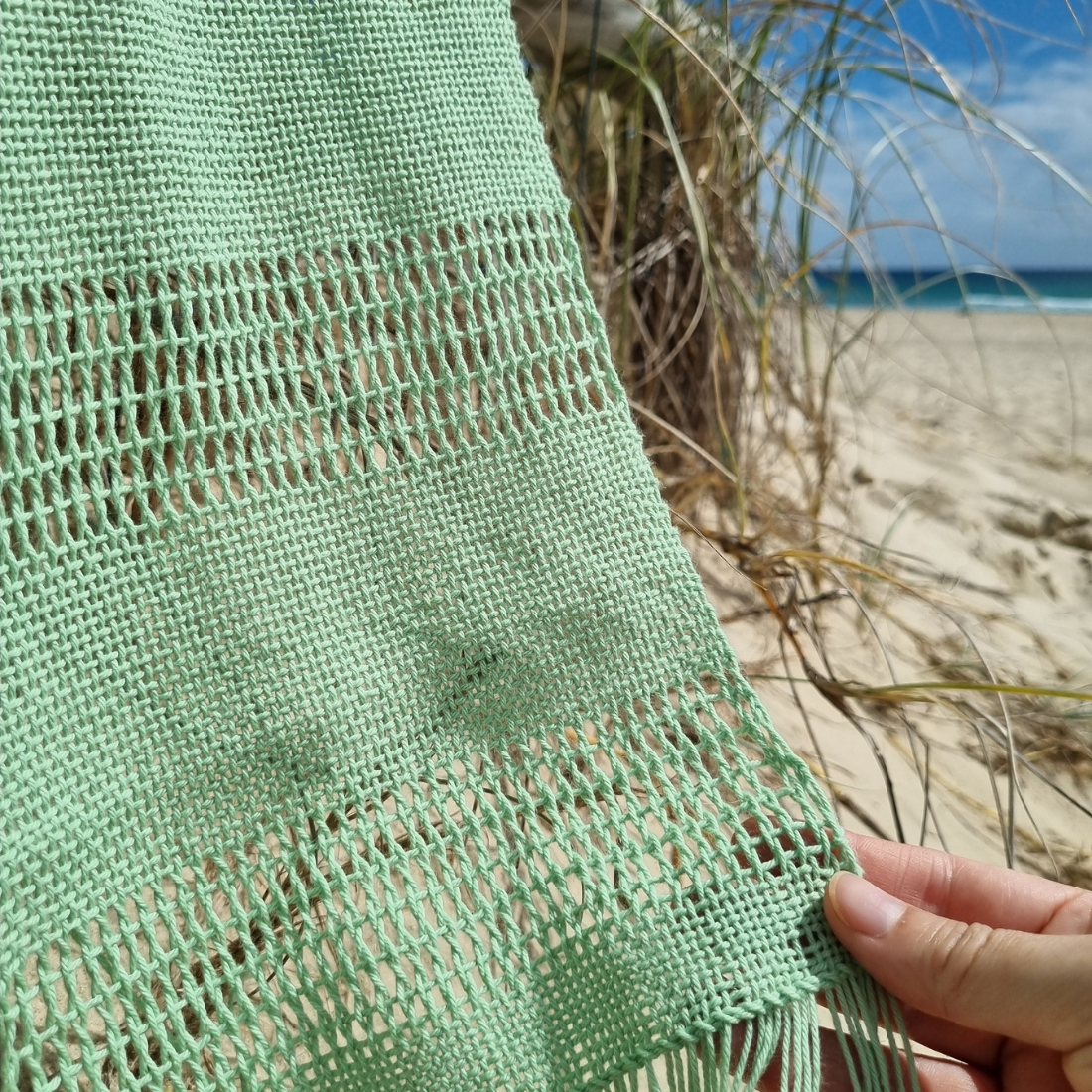 'Beyond the plain weave' collection green cotton scarf