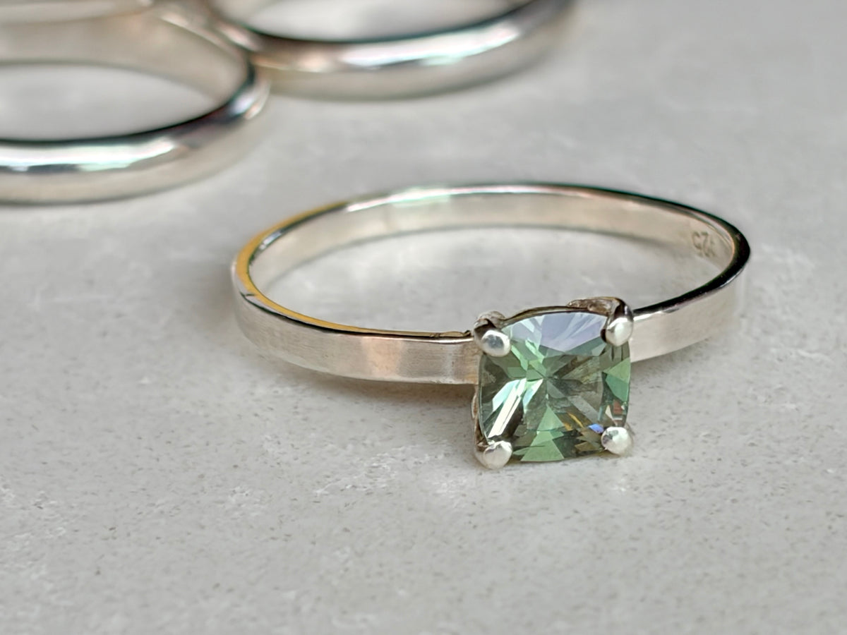 Green Tea Tourmaline Sterling Silver Ring