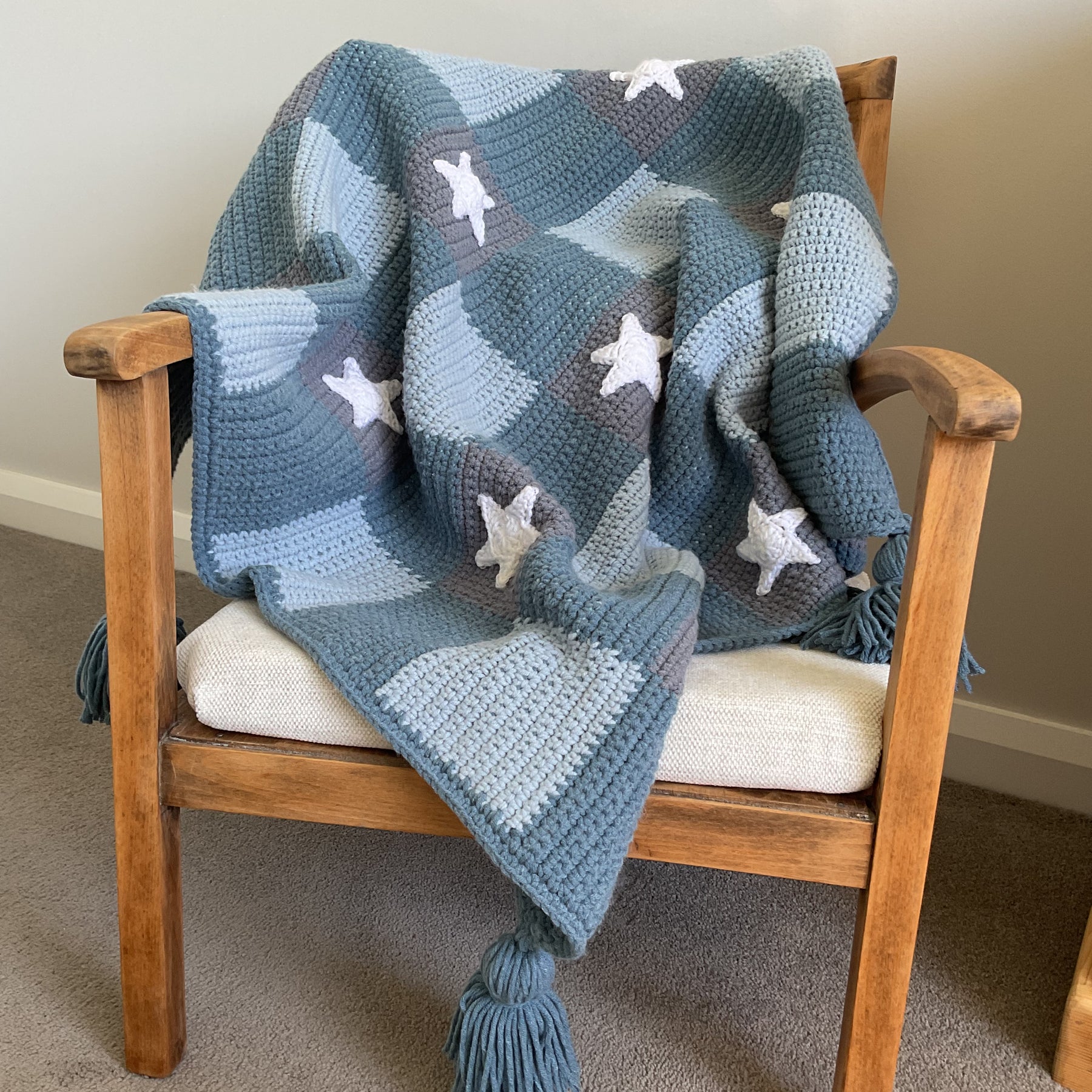 Blue Gingham Blanket with Stars