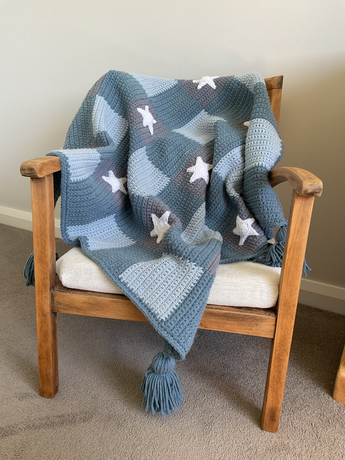 Blue Gingham Blanket with Stars