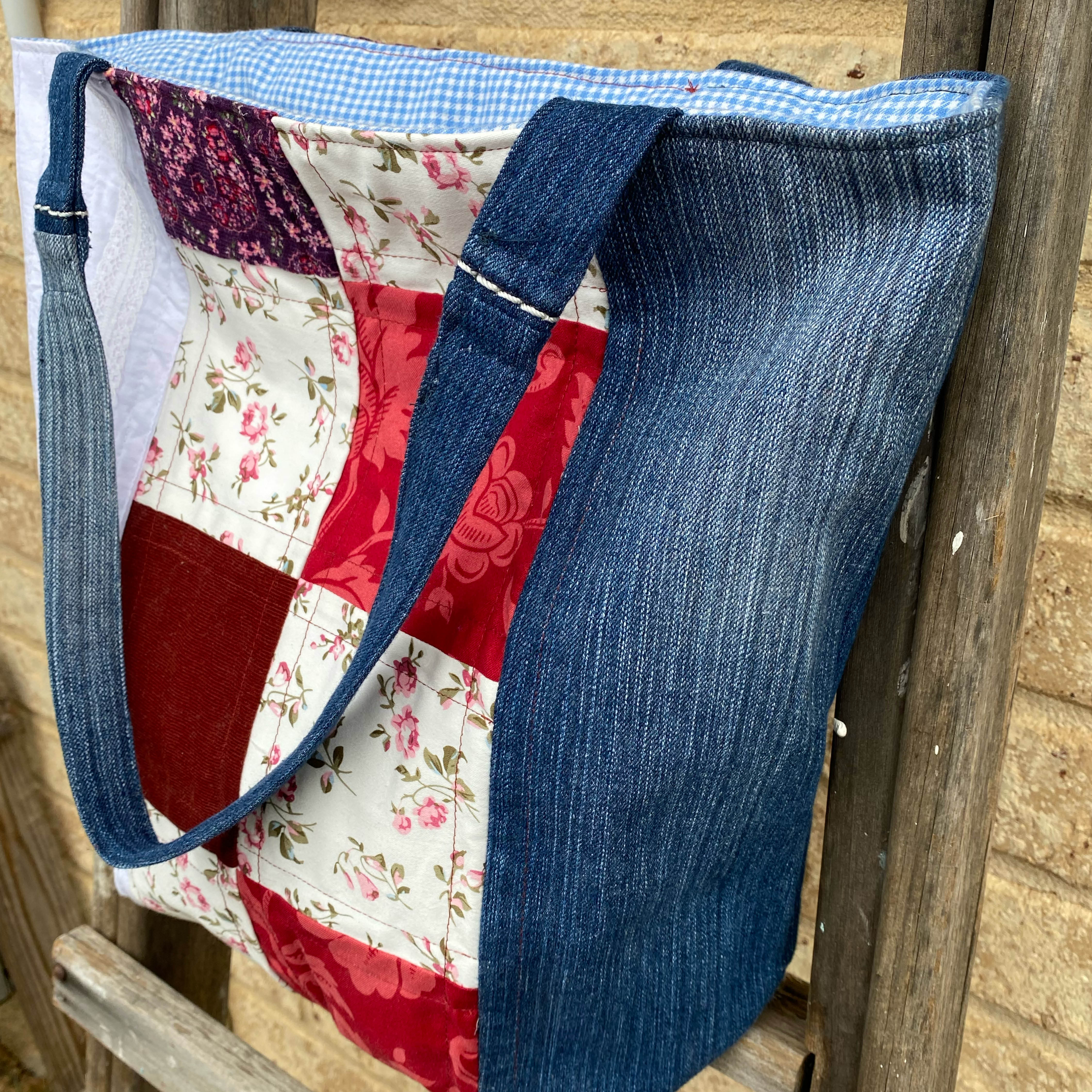 Vintage Posy Handmade Tote Bag Upcycled Vintage Fabrics & Denim