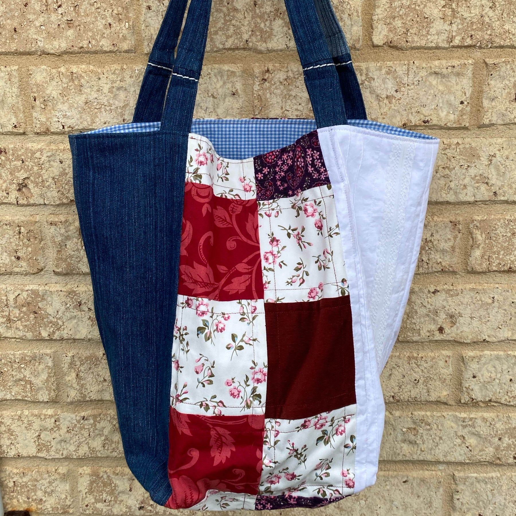 Vintage Posy Handmade Tote Bag Upcycled Vintage Fabrics & Denim