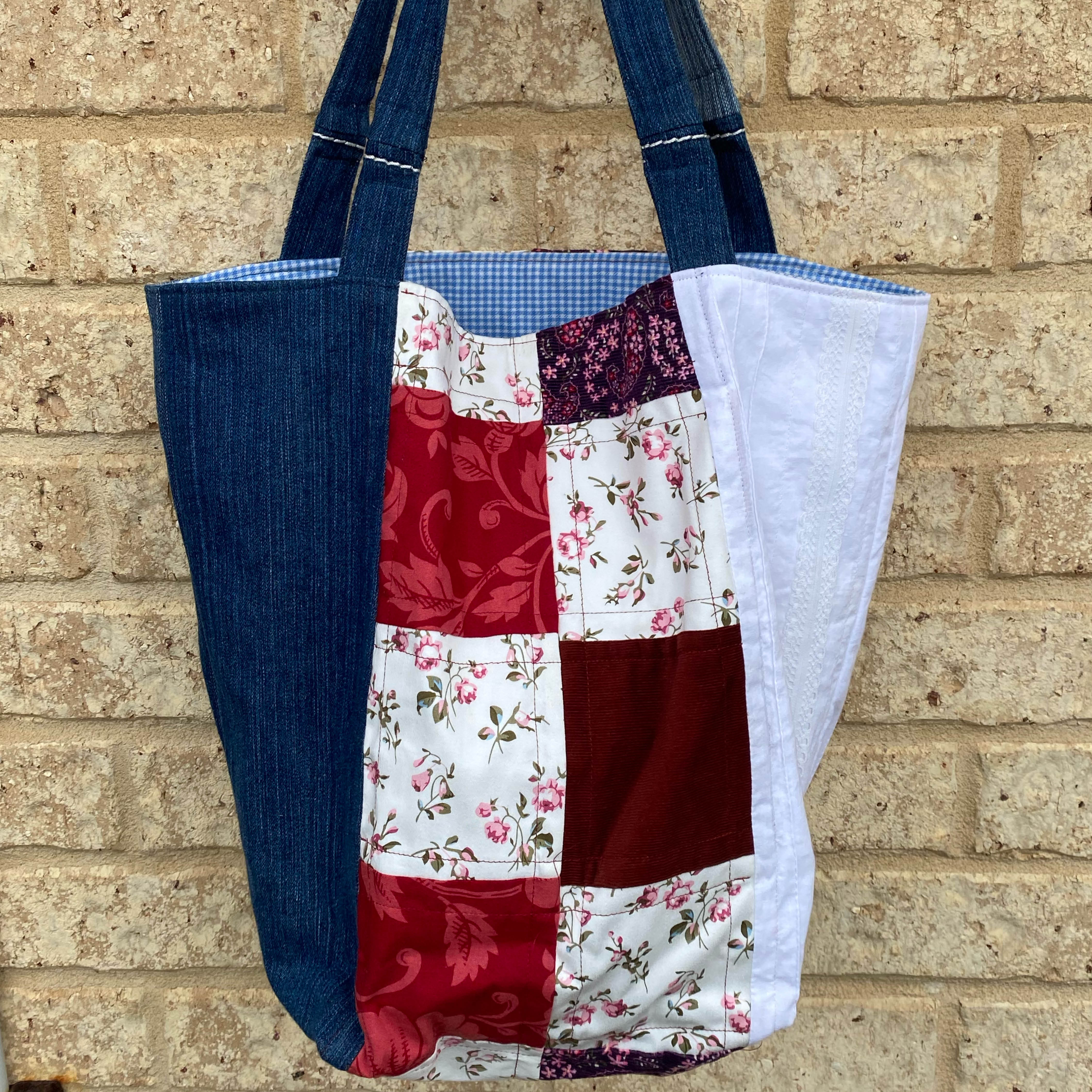 Vintage Posy Handmade Tote Bag Upcycled Vintage Fabrics & Denim