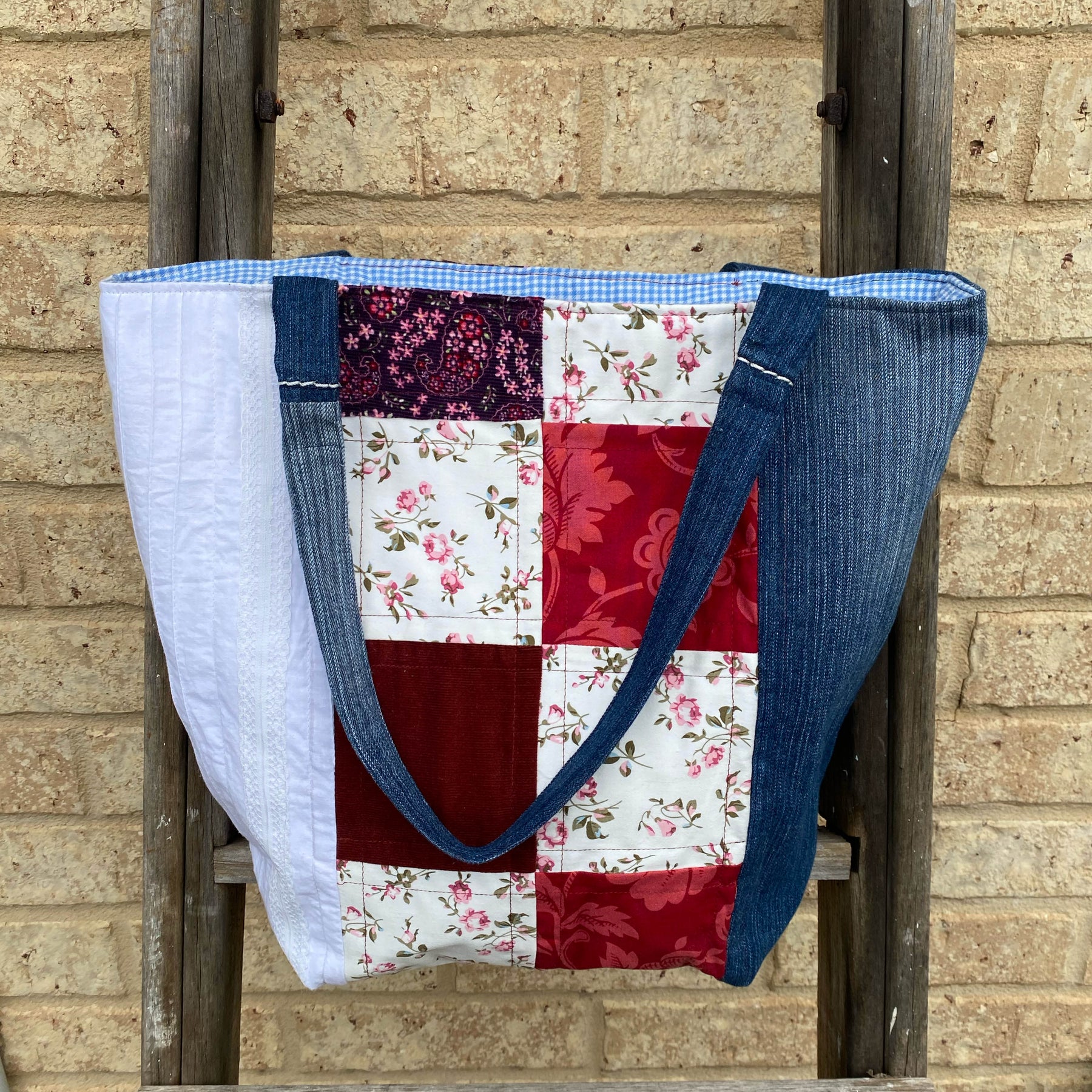 Vintage Posy Handmade Tote Bag Upcycled Vintage Fabrics & Denim