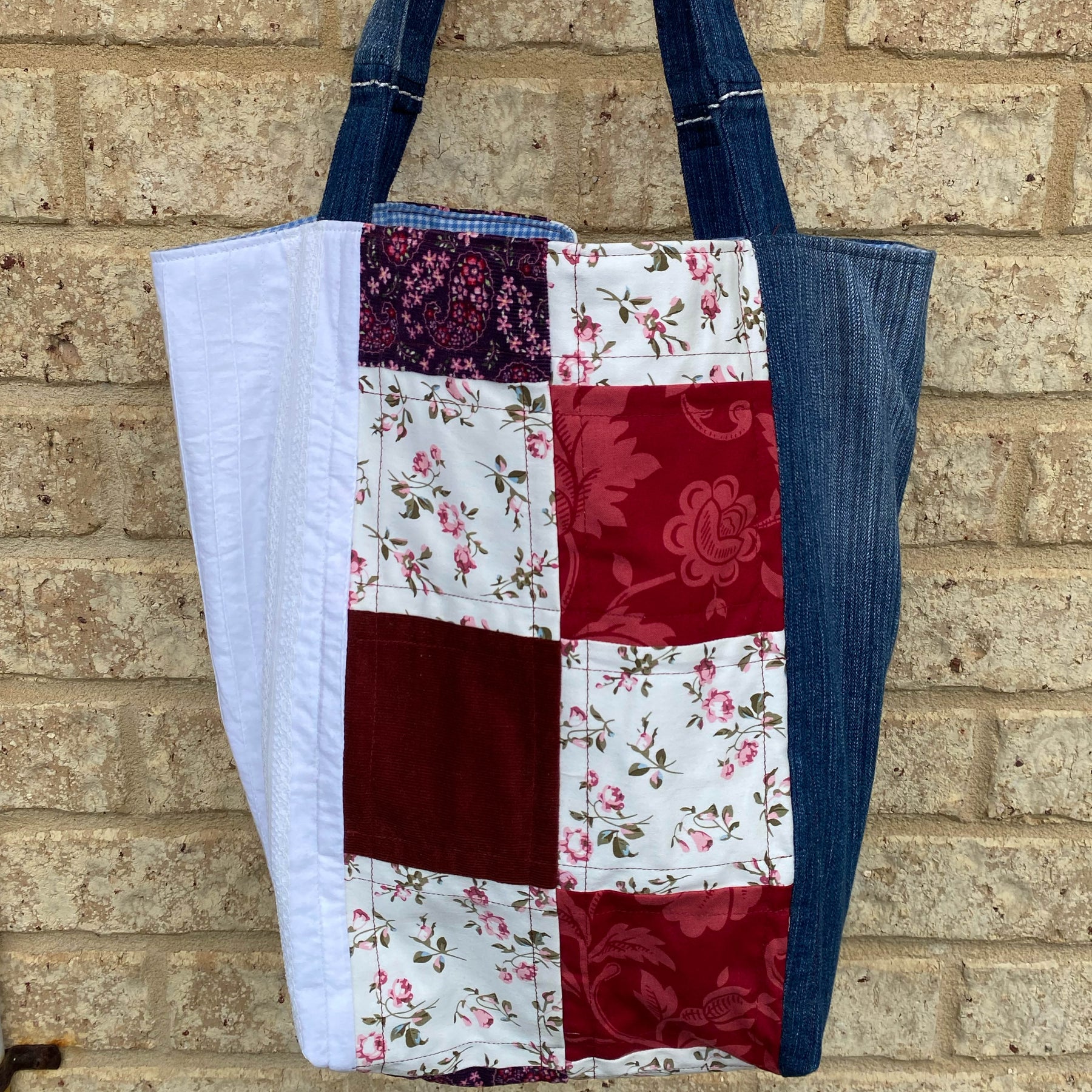 Vintage Posy Handmade Tote Bag Upcycled Vintage Fabrics & Denim