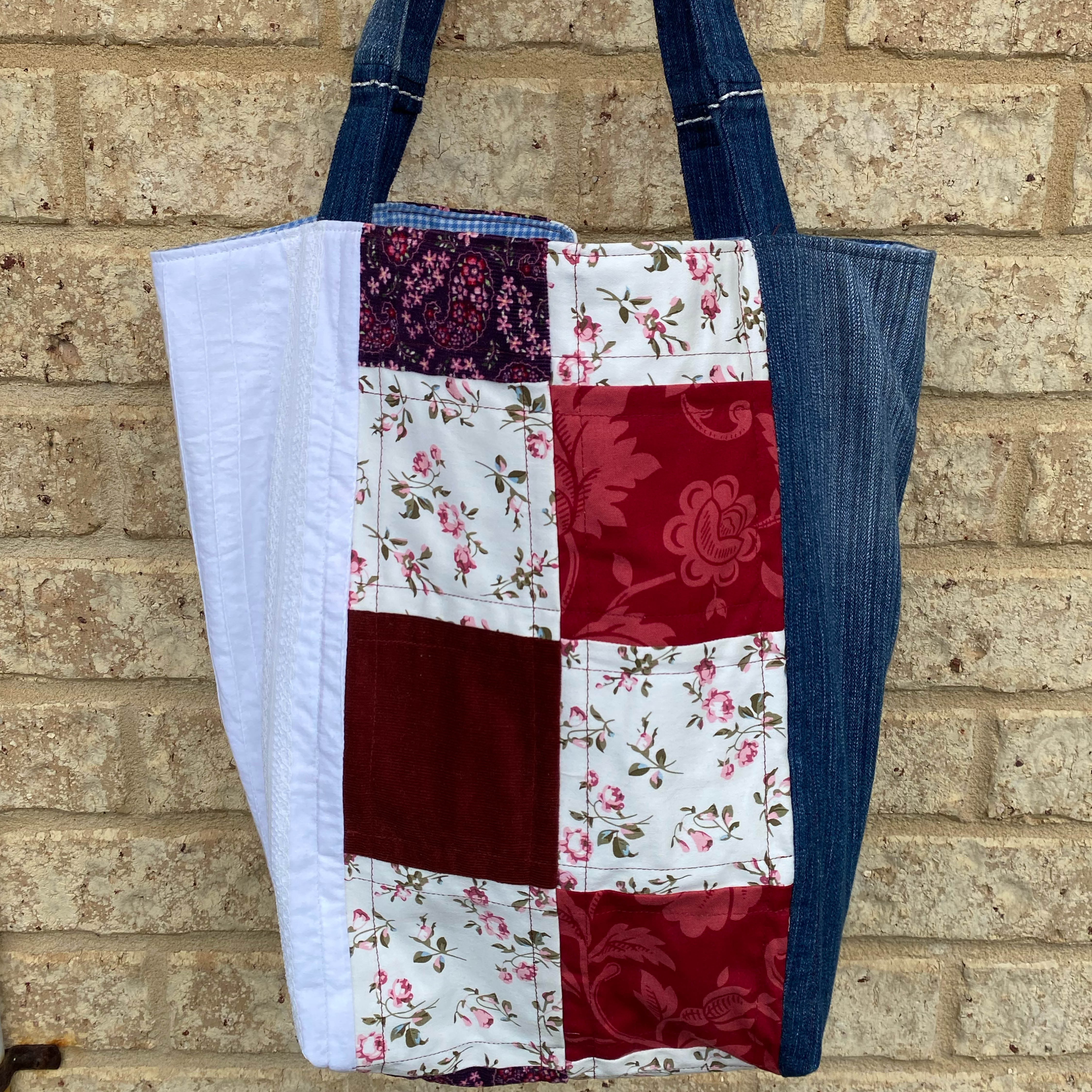 Vintage Posy Handmade Tote Bag Upcycled Vintage Fabrics & Denim