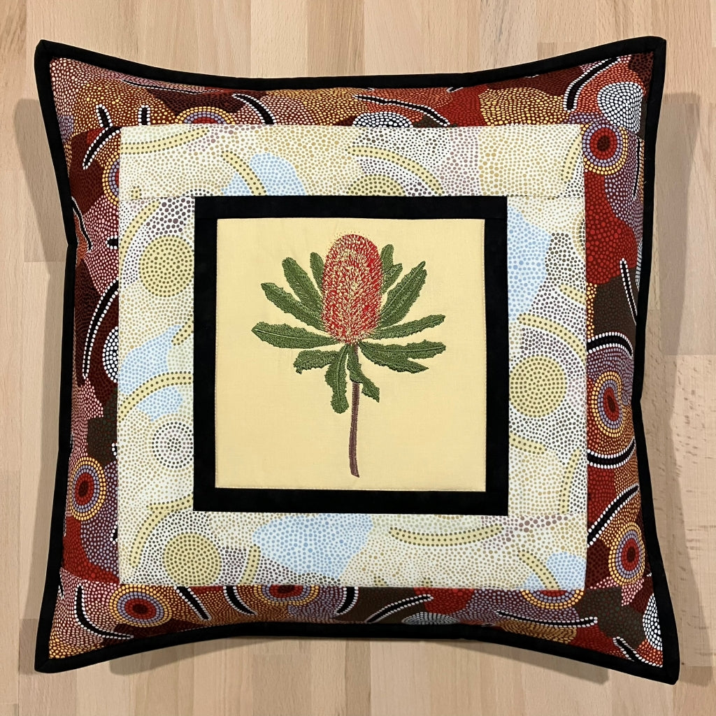 handmade Australian native quilted - banksia (red)