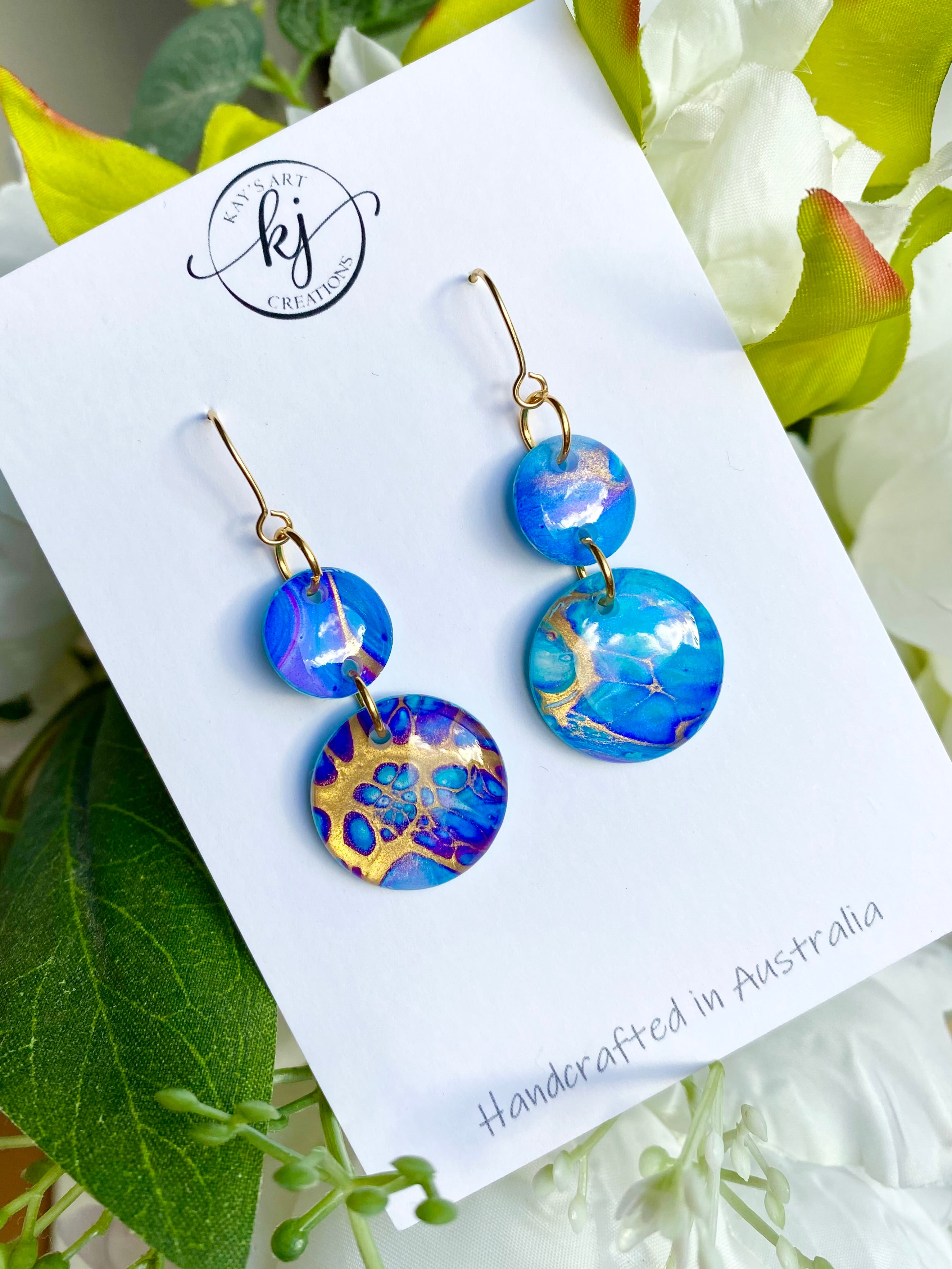 Artsy Turquoise Purple Blue Gold Earrings