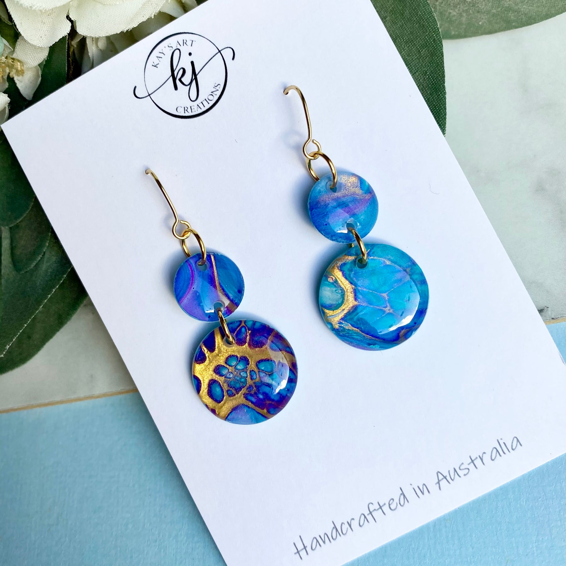 Artsy Turquoise Purple Blue Gold Earrings