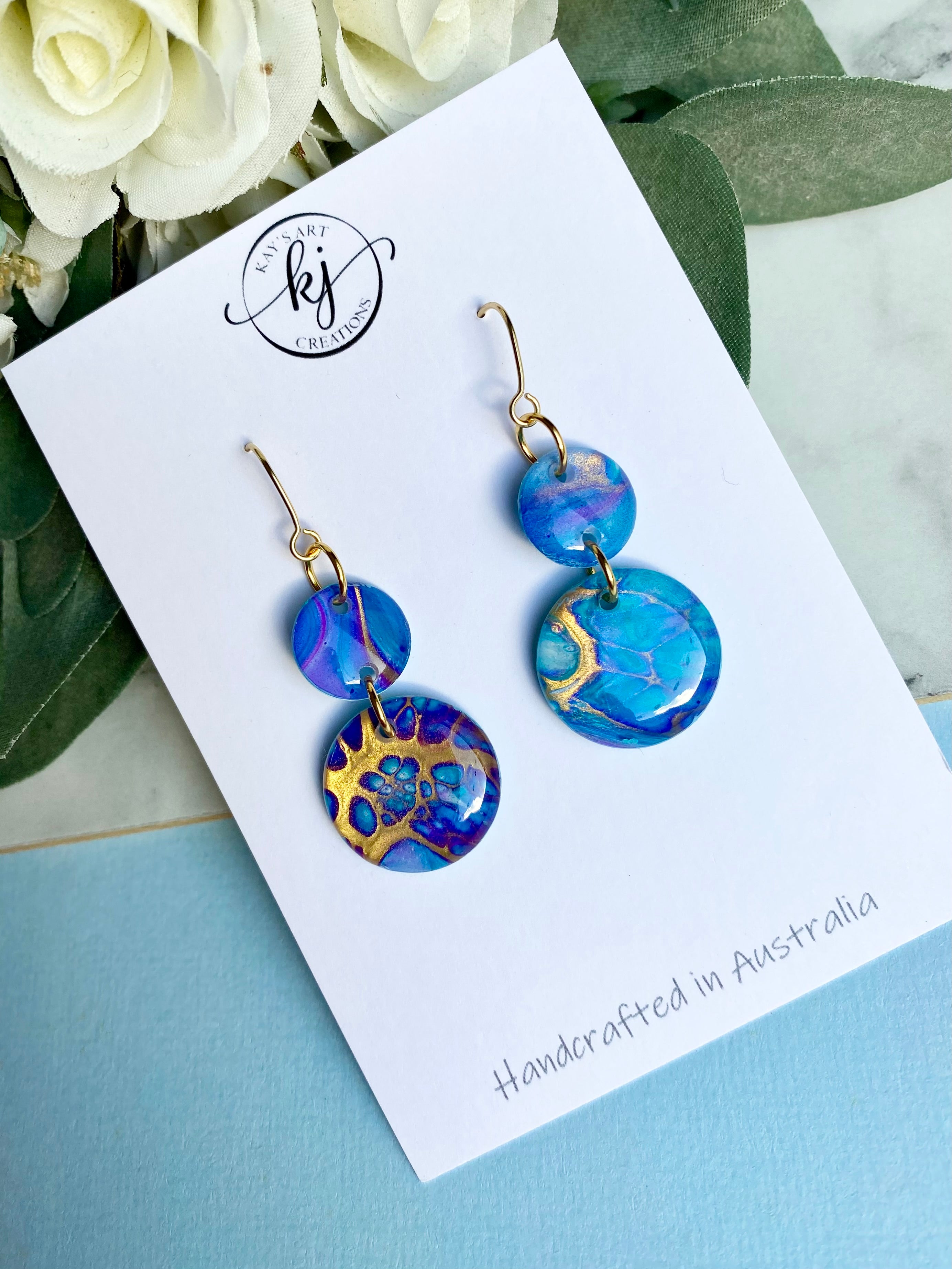 Artsy Turquoise Purple Blue Gold Earrings