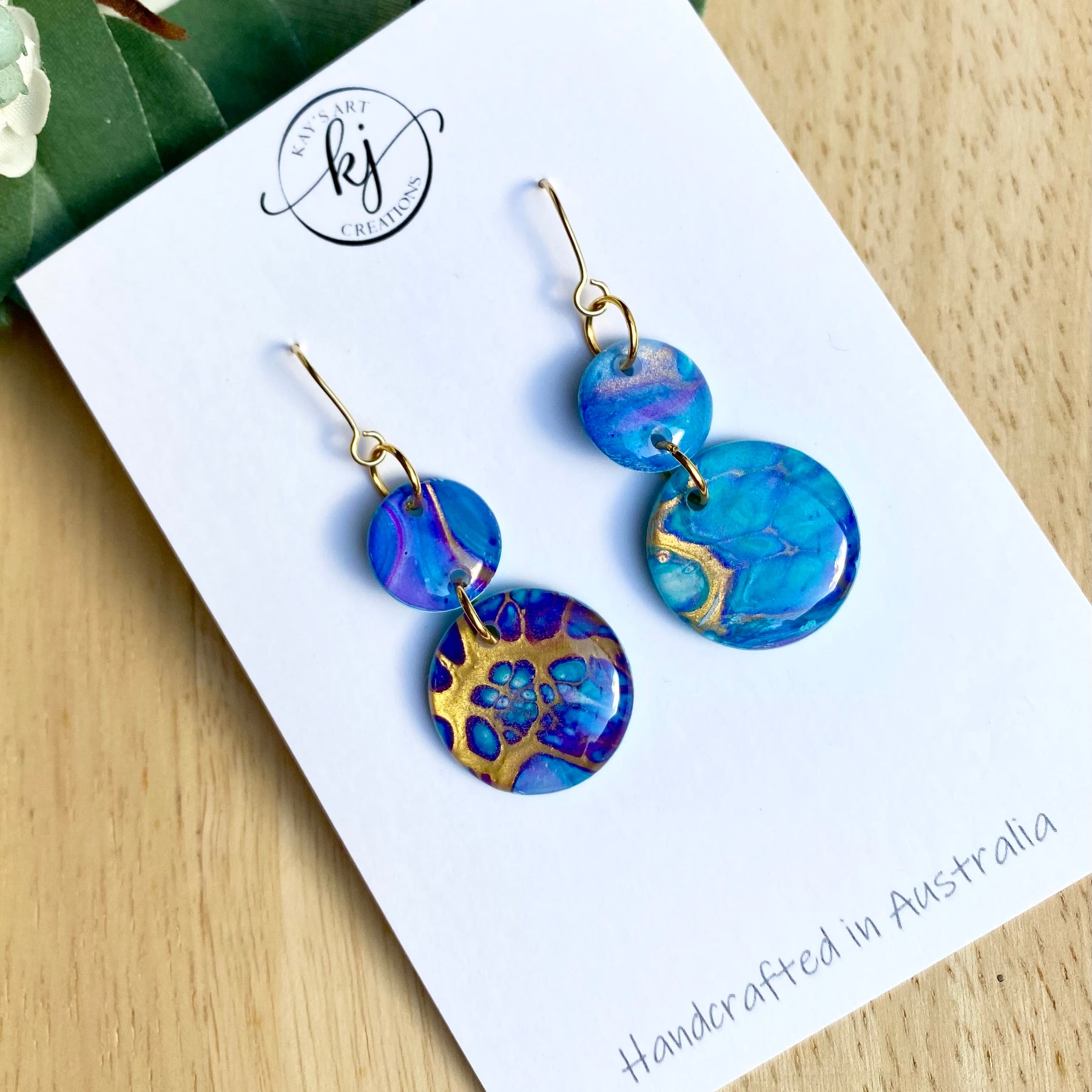 Artsy Turquoise Purple Blue Gold Earrings