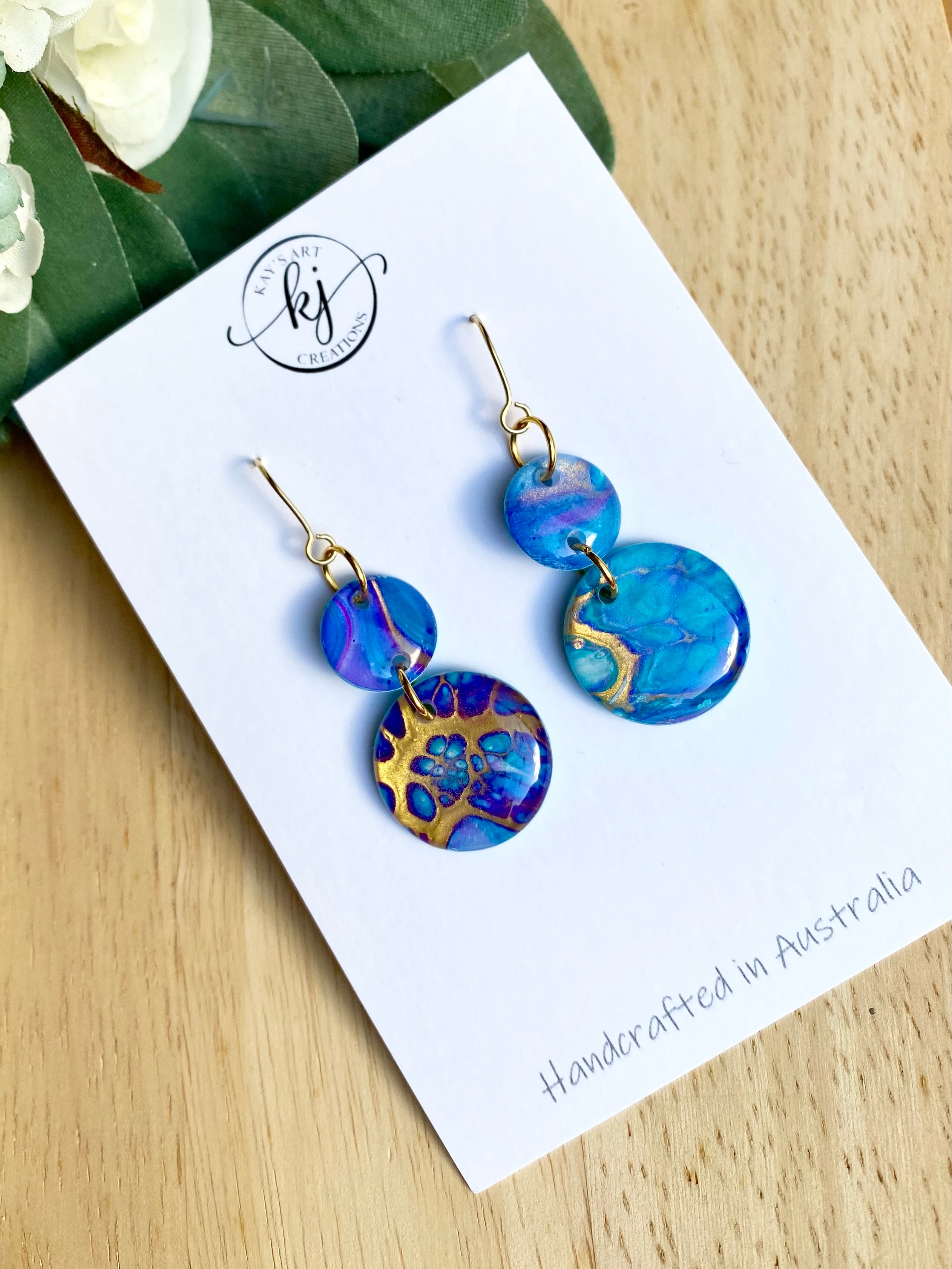 Artsy Turquoise Purple Blue Gold Earrings
