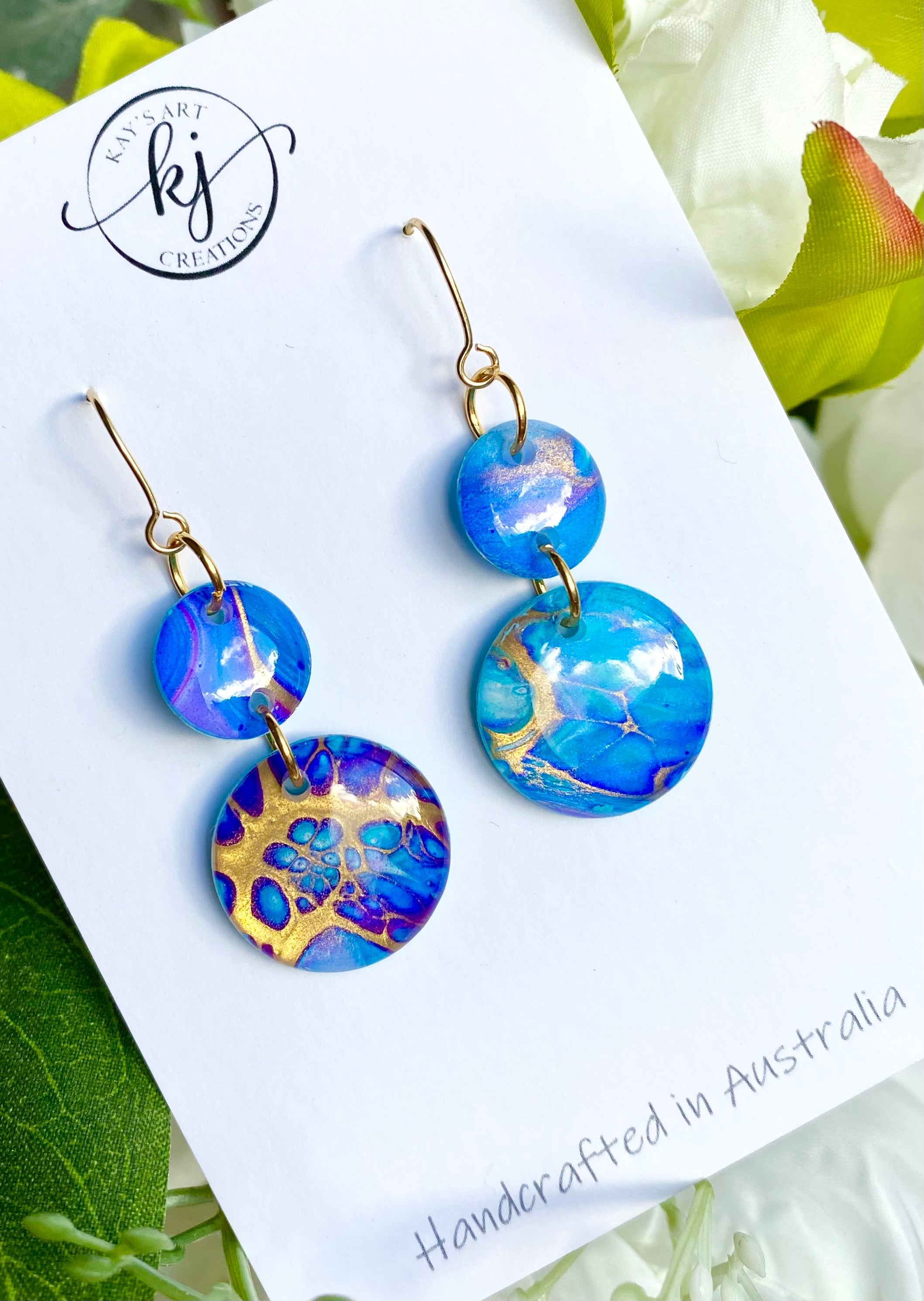 Artsy Turquoise Purple Blue Gold Earrings