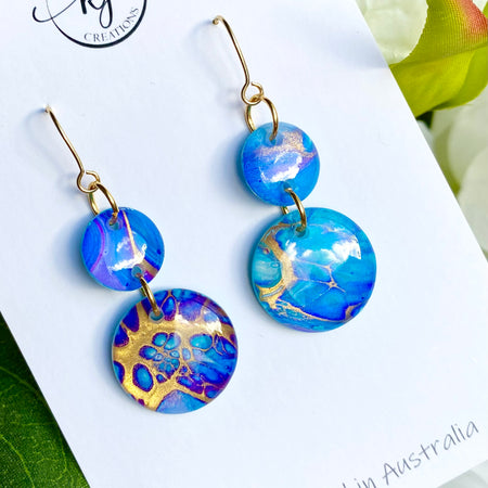 Artsy Turquoise Purple Blue Gold Earrings