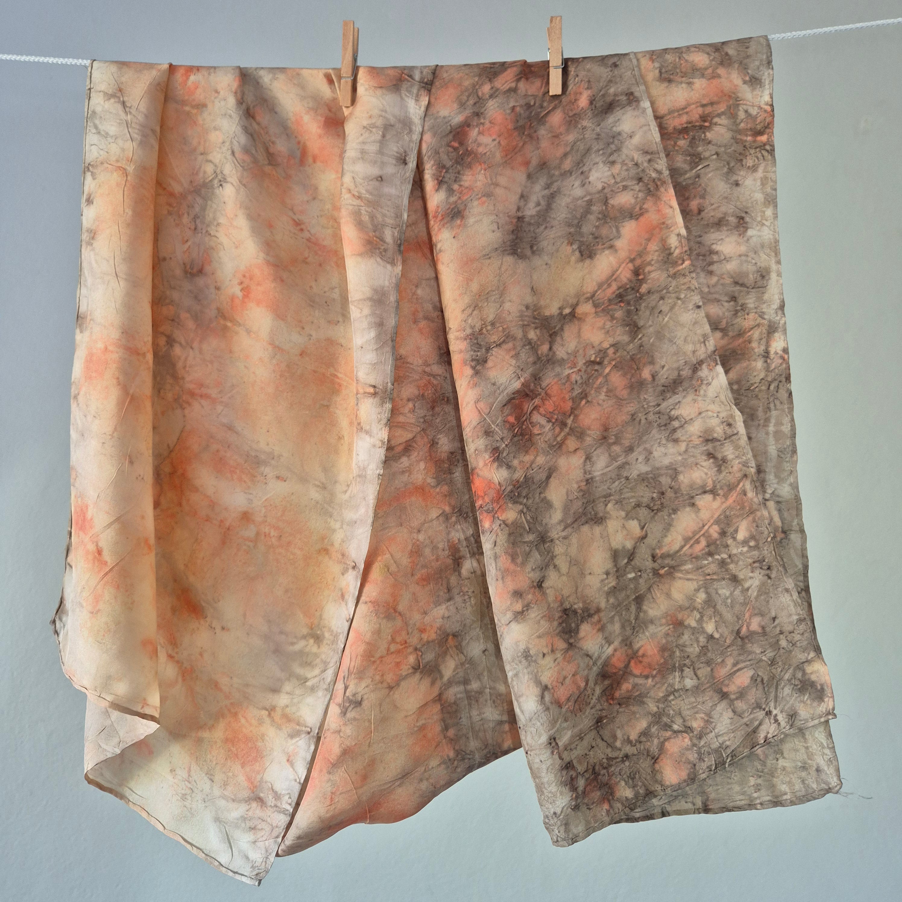 Silk scarf ecoprinted delicate pink and grey