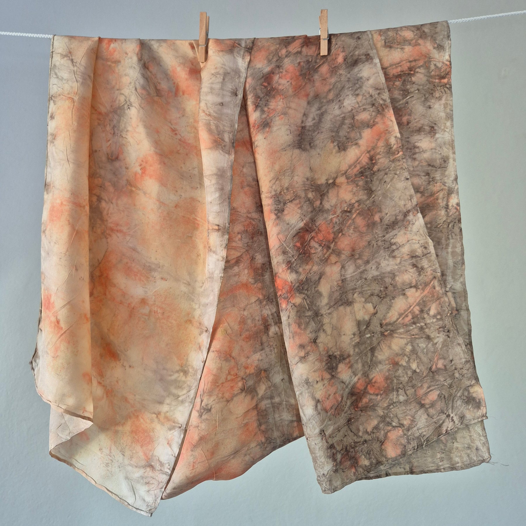 Silk scarf ecoprinted delicate pink and grey
