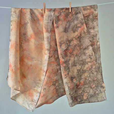 Silk scarf ecoprinted delicate pink and grey