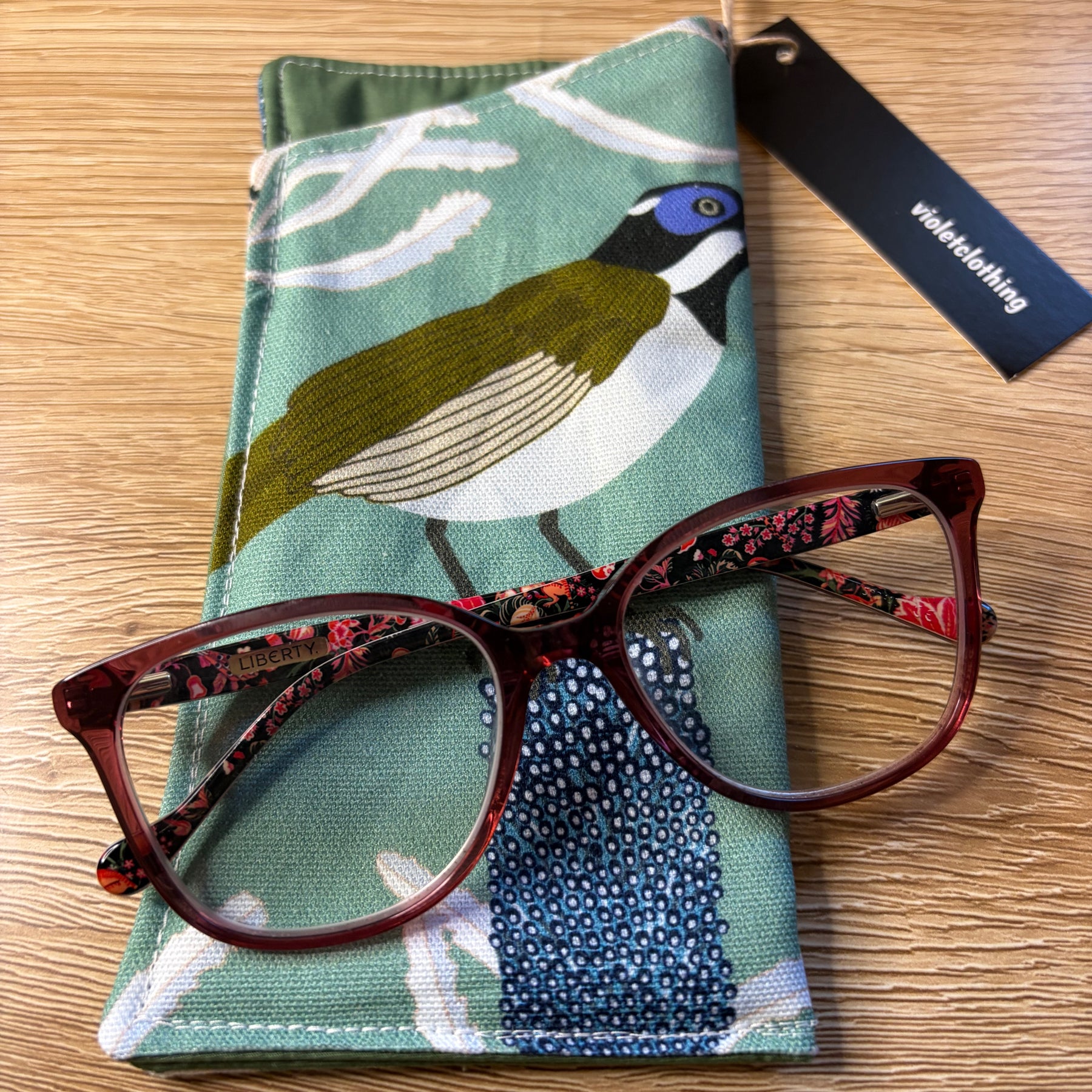 gorgeous green birdie cotton sunglass pouch - violetclothing - free postage
