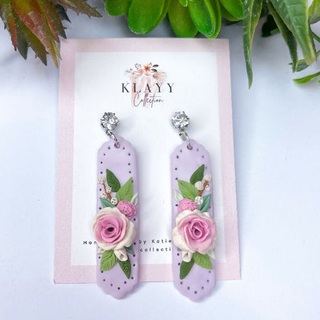 Long Purple Drop Earrings with Diamond Stud