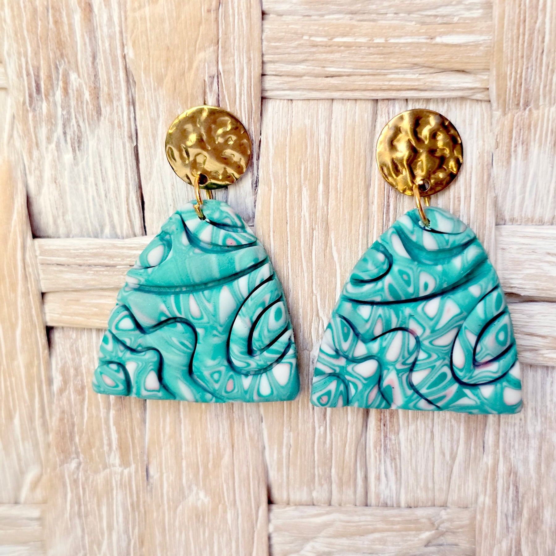 Turquoise Marbled Arch Polymer Clay Statement Earrings