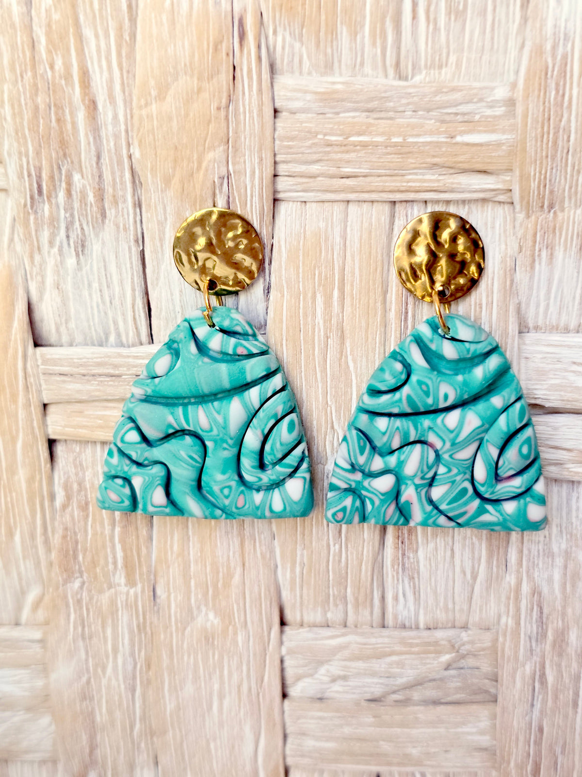 Turquoise Marbled Arch Polymer Clay Statement Earrings