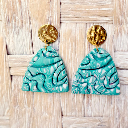 Turquoise Marbled Arch Polymer Clay Statement Earrings