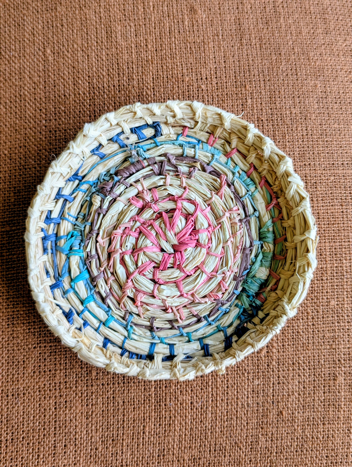 Small Coiled Basket | Organizer Small items Storage | Multicolour & Natural Raffia