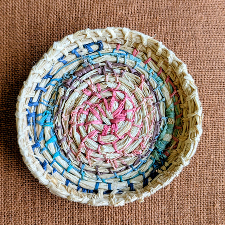 Small Coiled Basket | Organizer Small items Storage | Multicolour & Natural Raffia