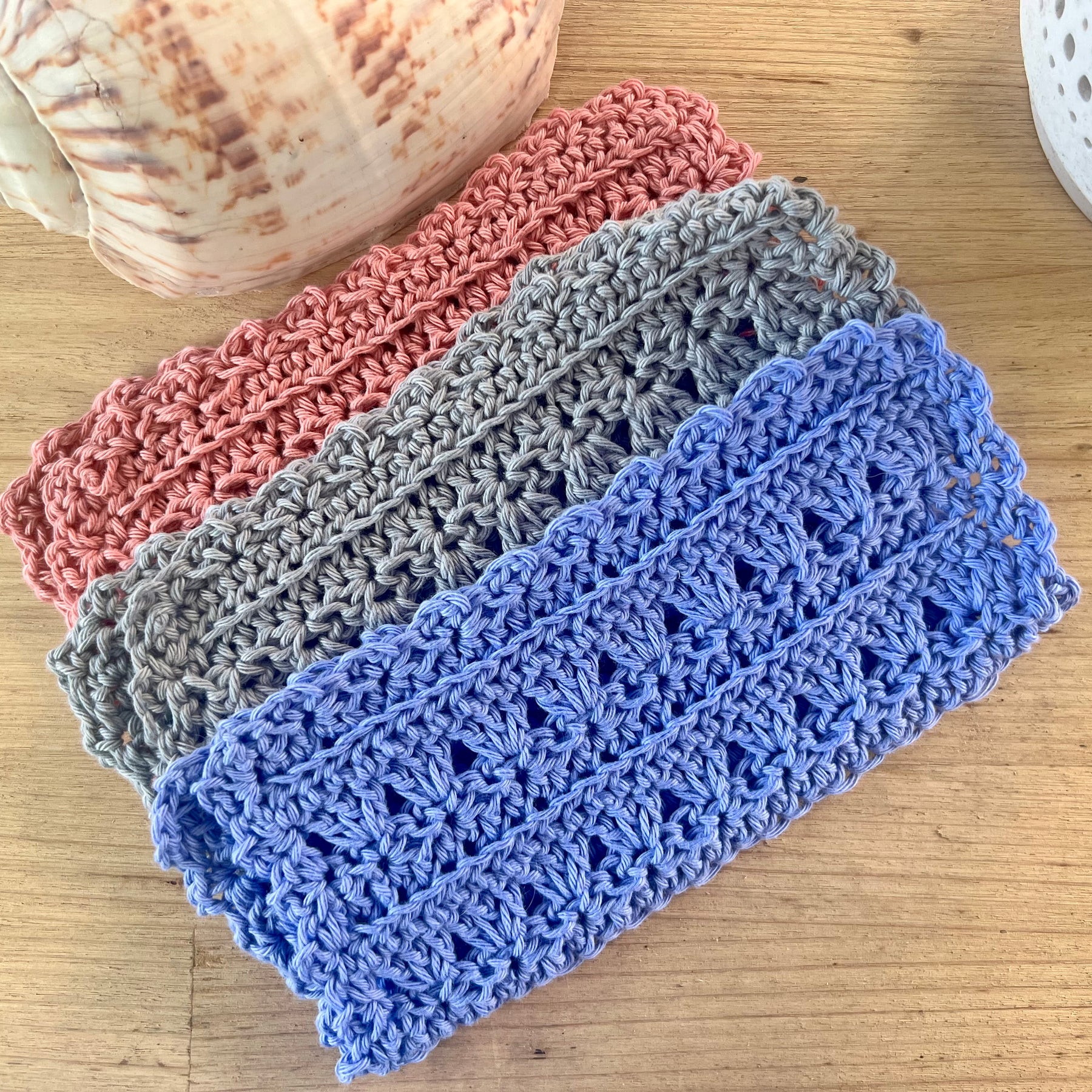 Crochet Washcloths Set of 3 Handmade Cotton Face Cloths  Eco Gift