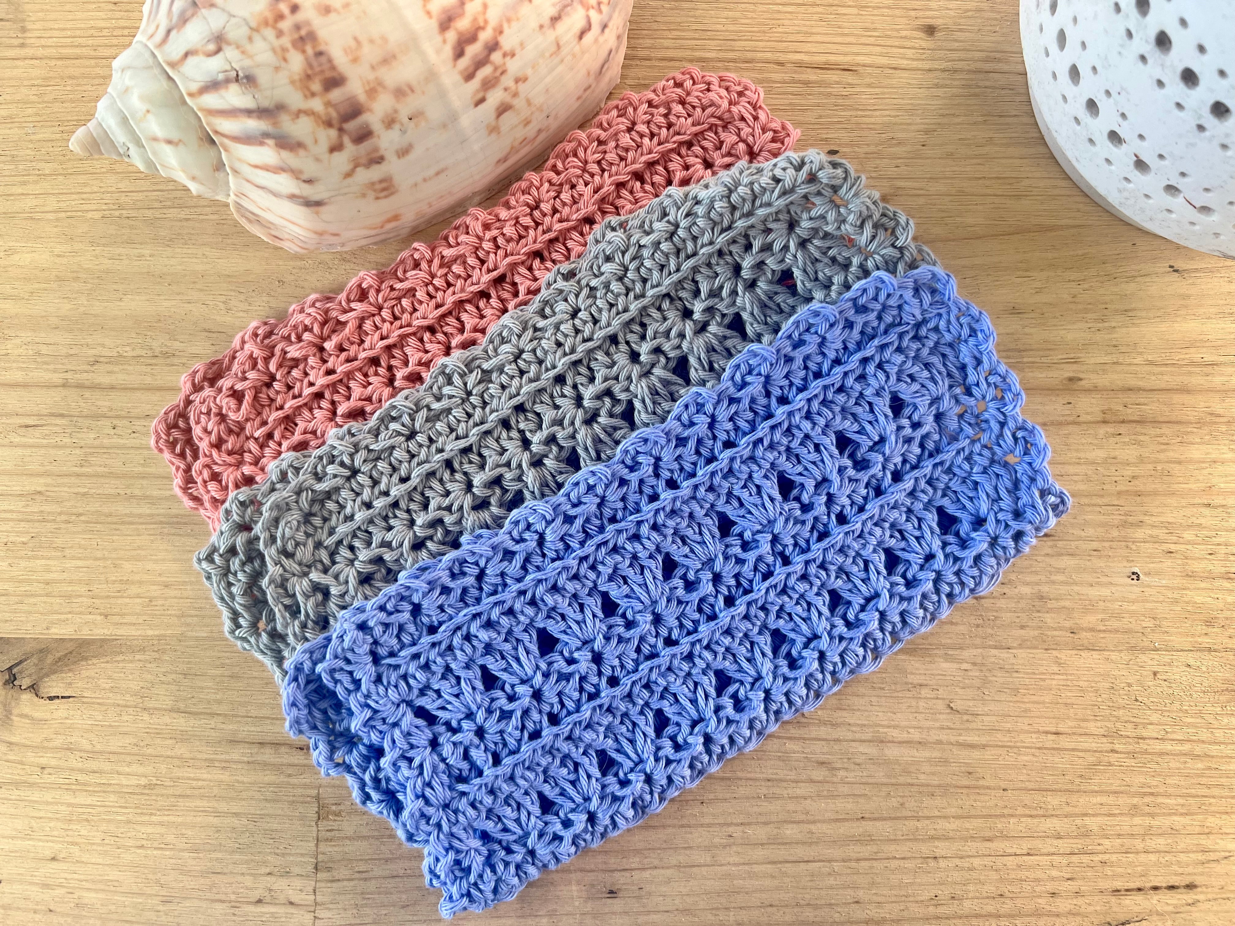 Crochet Washcloths Set of 3 Handmade Cotton Face Cloths  Eco Gift