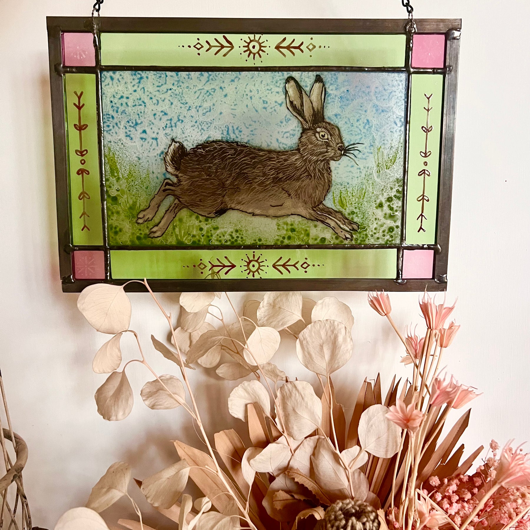 Running Hare stained-glass panel