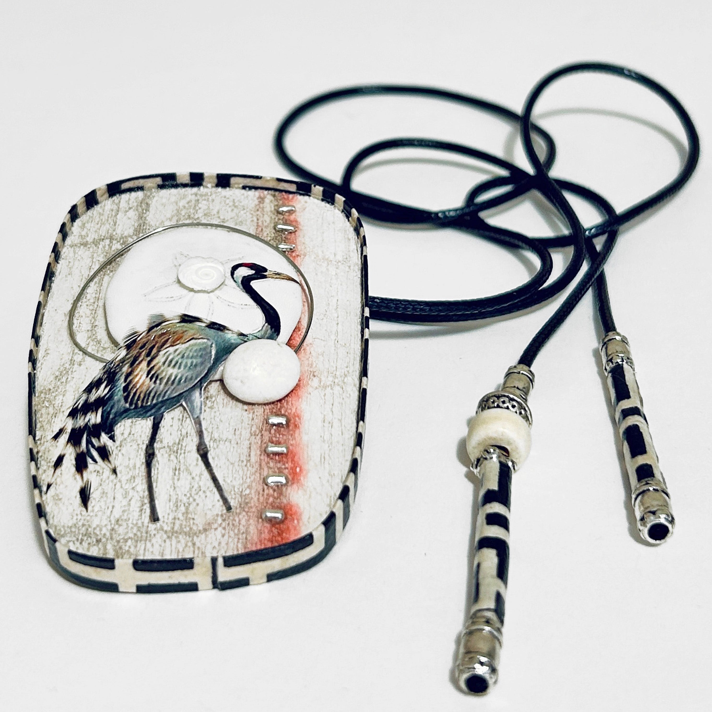 Pendant Necklace Brooch Waterbird Shell Collage - APE-32