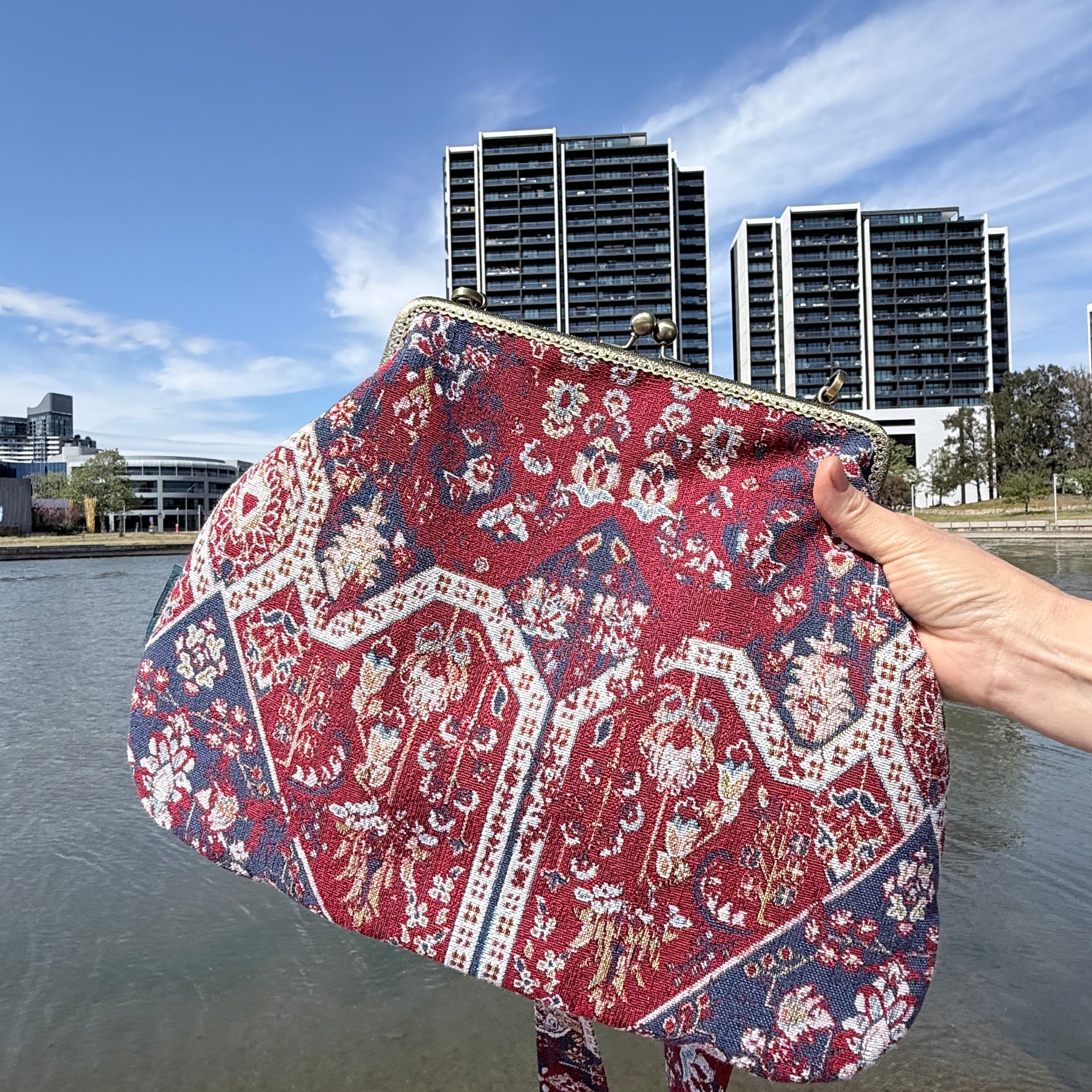 ‘Carpet bag’ metal frame oversized purse