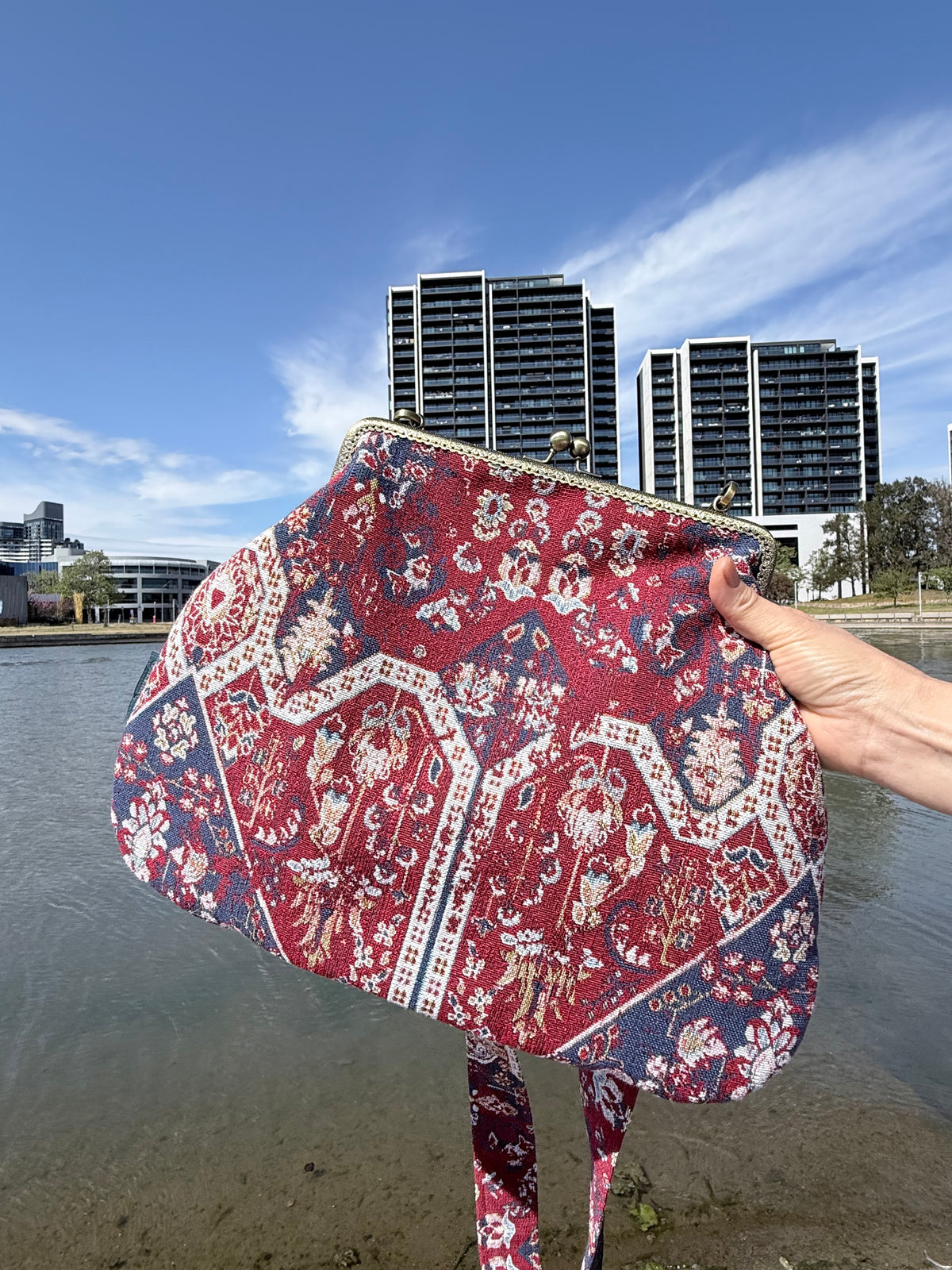 ‘Carpet bag’ metal frame oversized purse