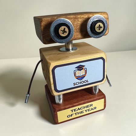 Tymon C-01 - Wooden Steampunk Robot Trophy (Customisable)