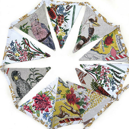 Australian Animals & Wildflowers Linen BUNTING , One of a Kind.