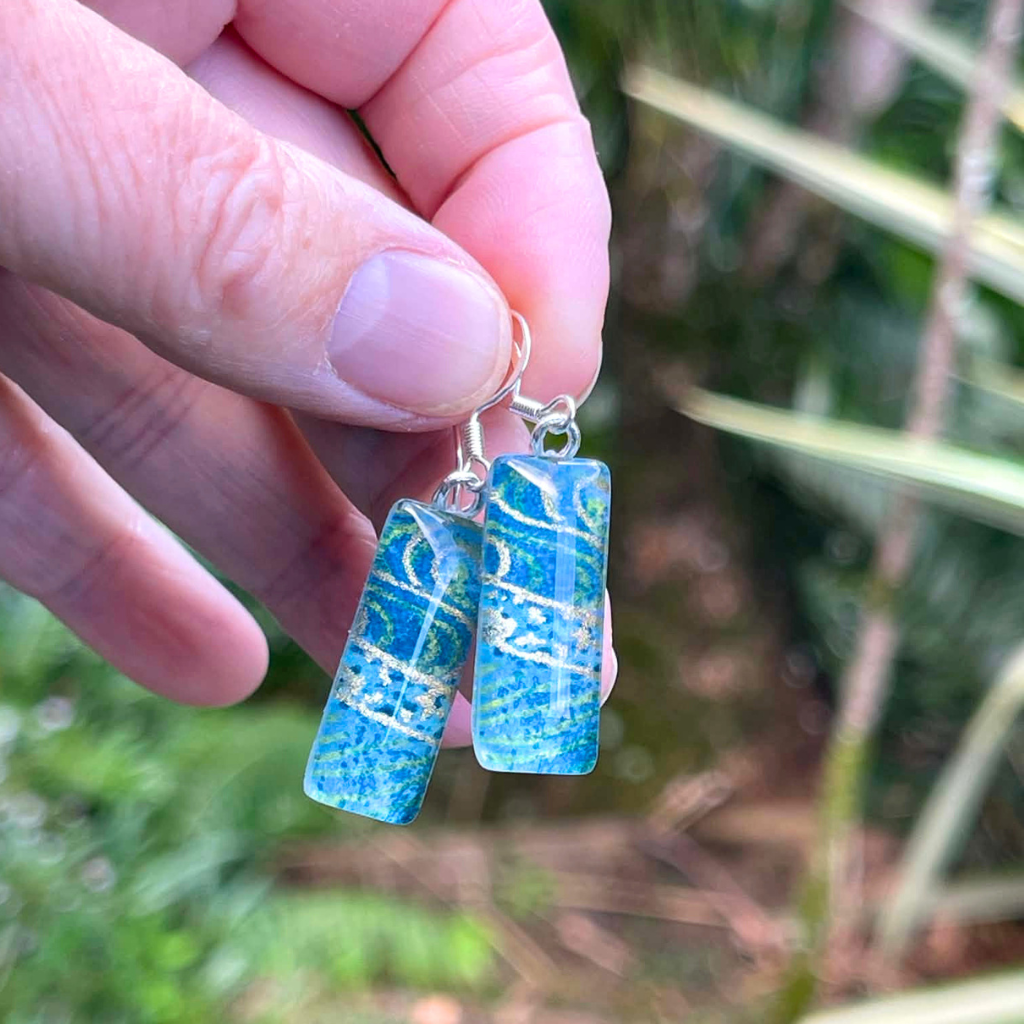 Blue and Gold Luxurious Japanese Paper Earrings • Handmade - One of a Kind