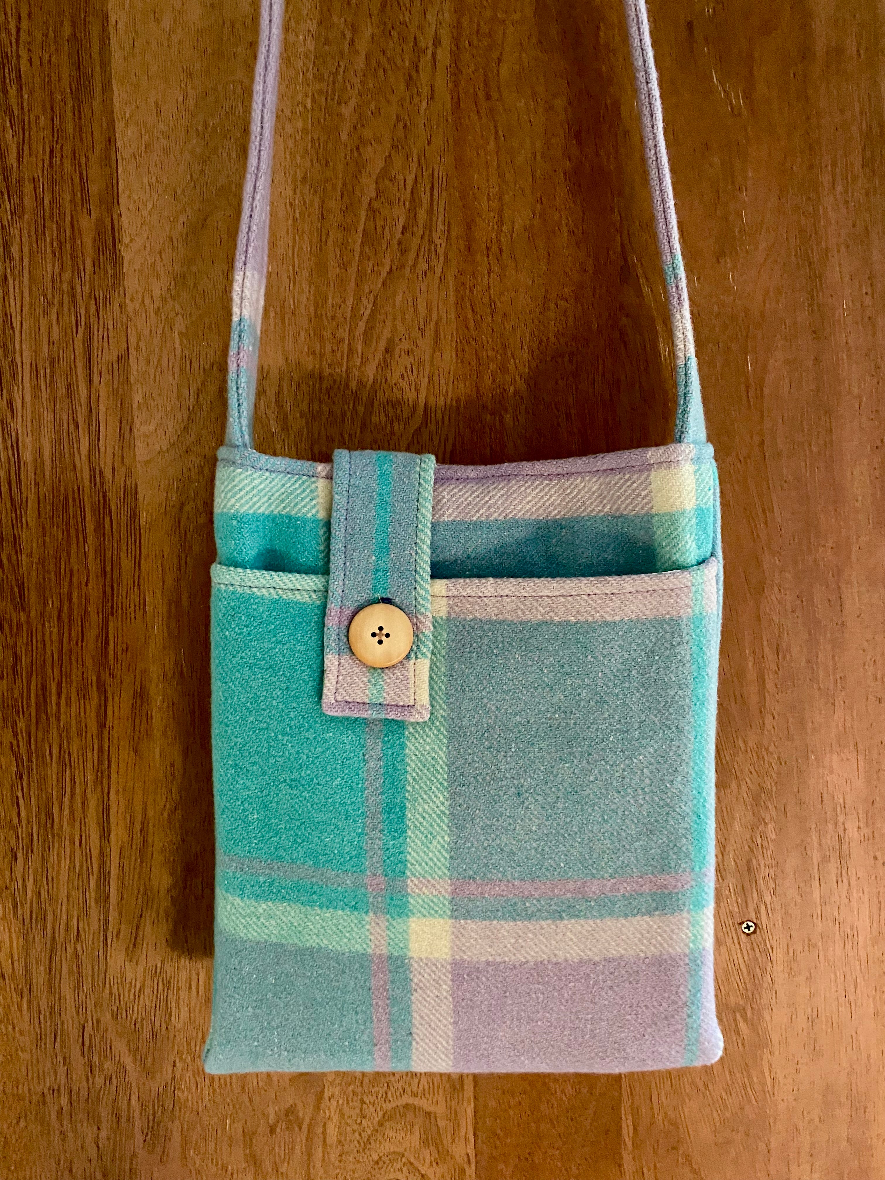 Upcycled Woollen Blanket - Cross Body Bag - Blue/Mauve