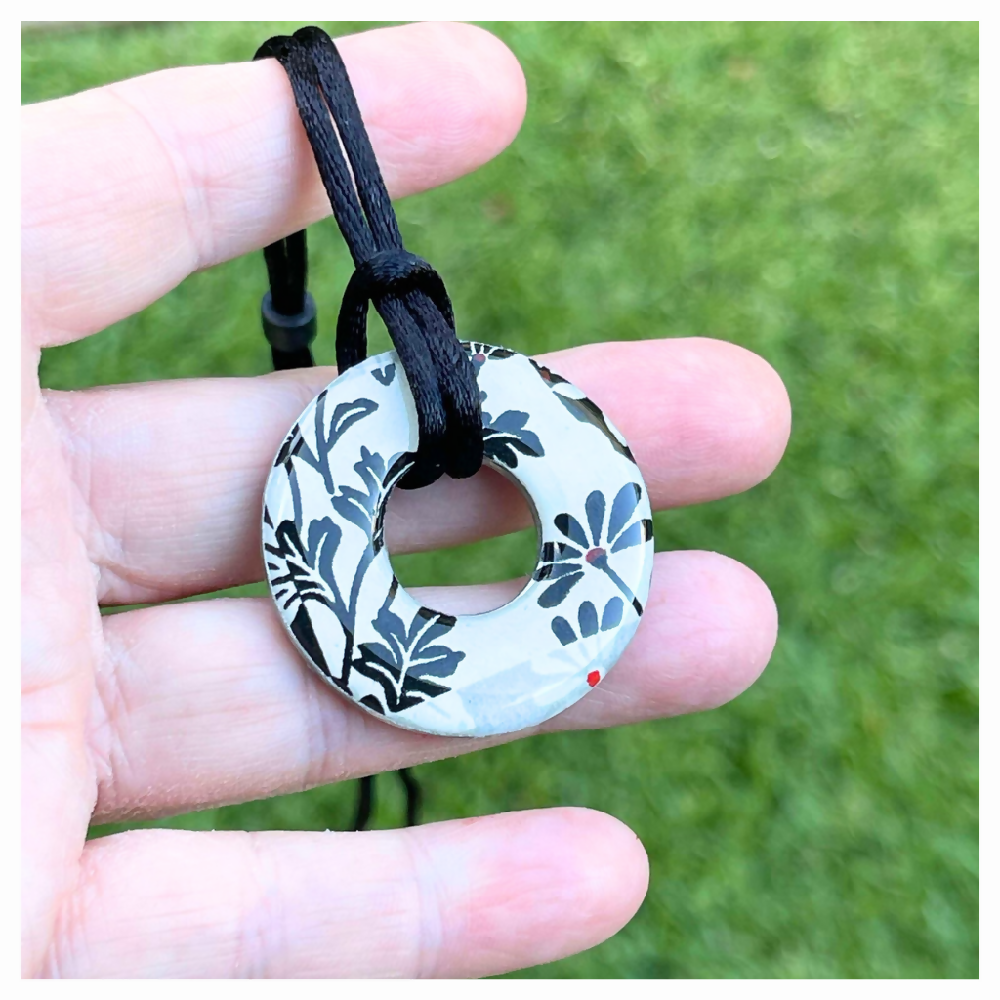 Black and White Pendant Necklace • Handmade with Japanese Papers