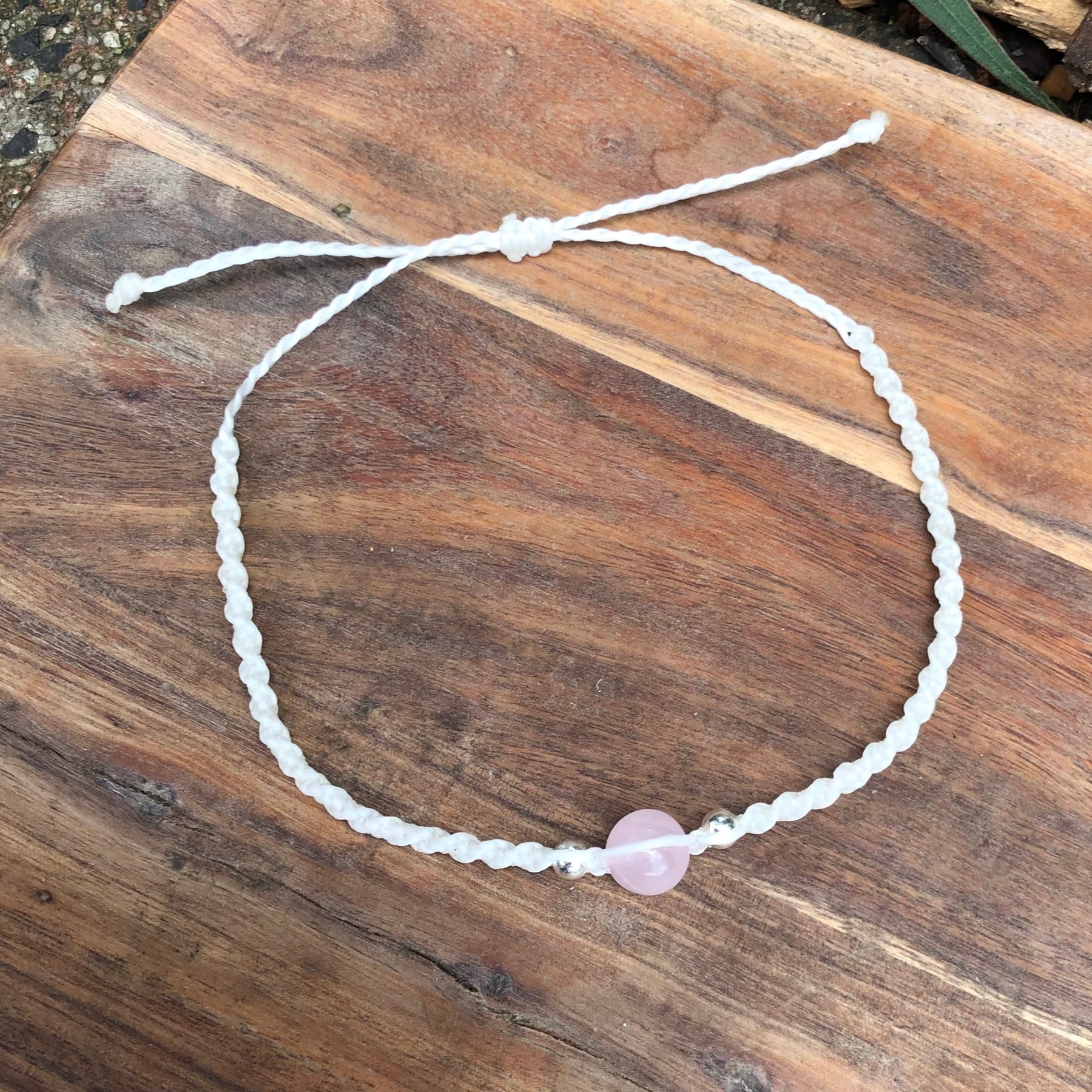 Rose Quartz Beaded Anklet: Macrame Adjustable Waterproof