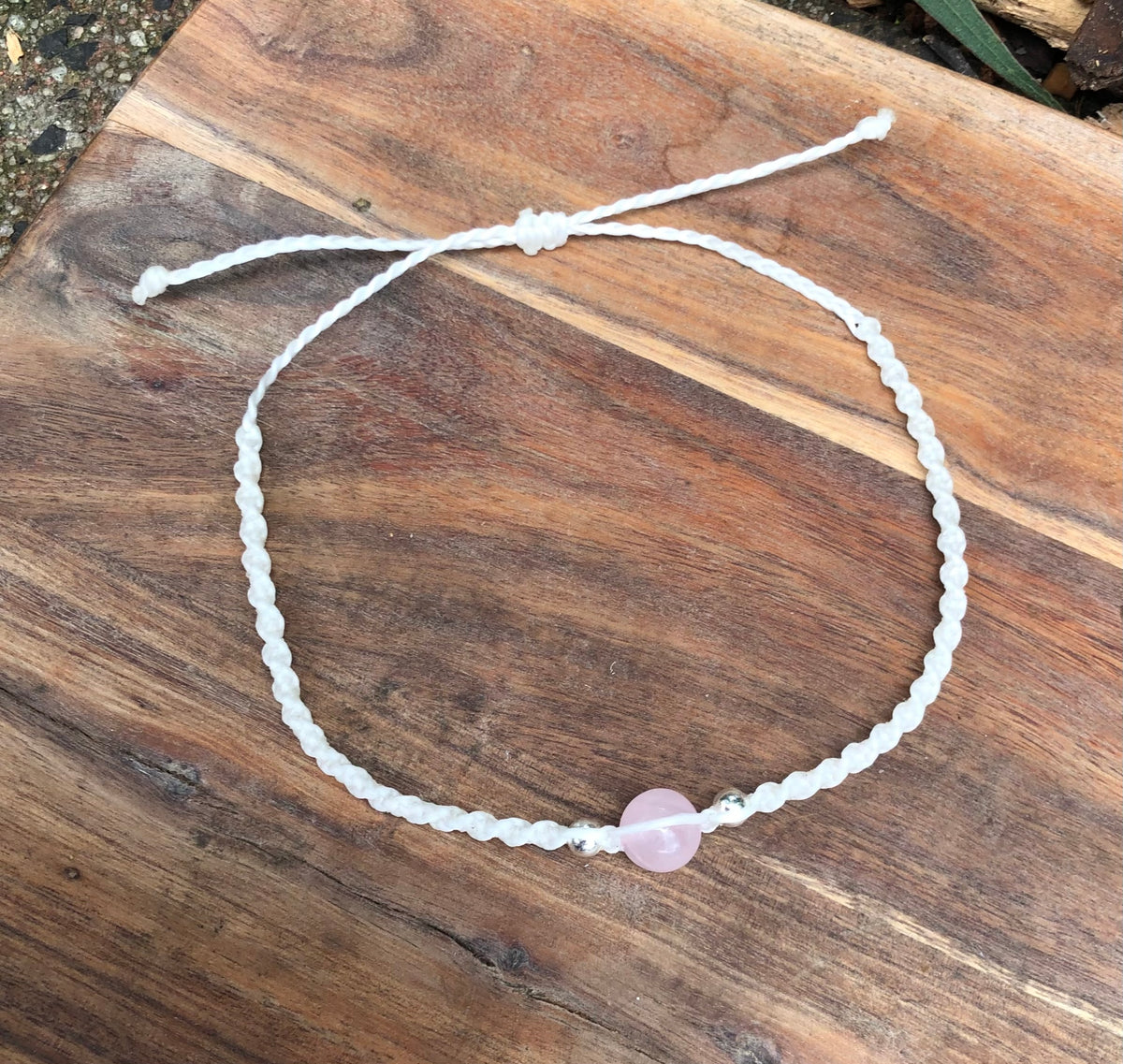 Rose Quartz Beaded Anklet: Macrame Adjustable Waterproof